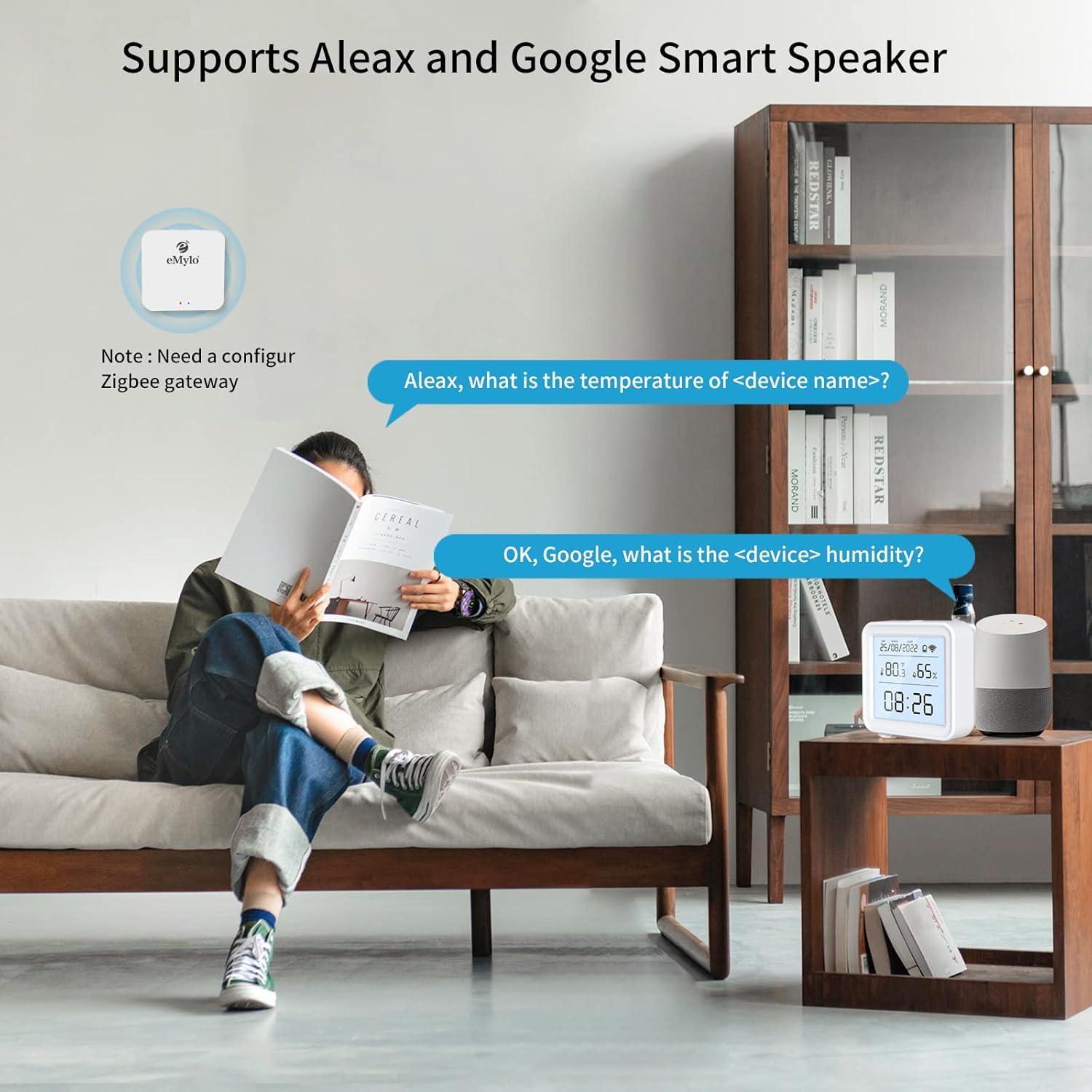 Sensor de Temperatura y Humedad eMylo Zigbee, Compatible con Alexa