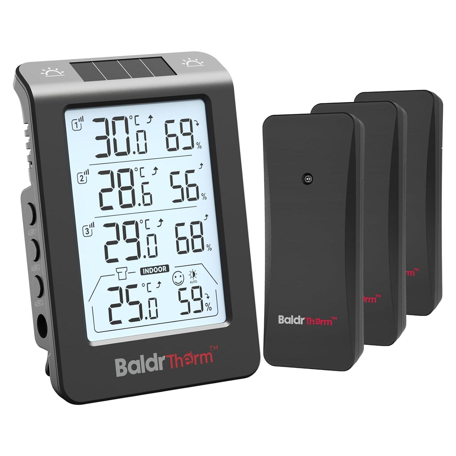 Termo-Higrómetro Solar BaldrTherm 3 Canales Negro 13x7.2cm