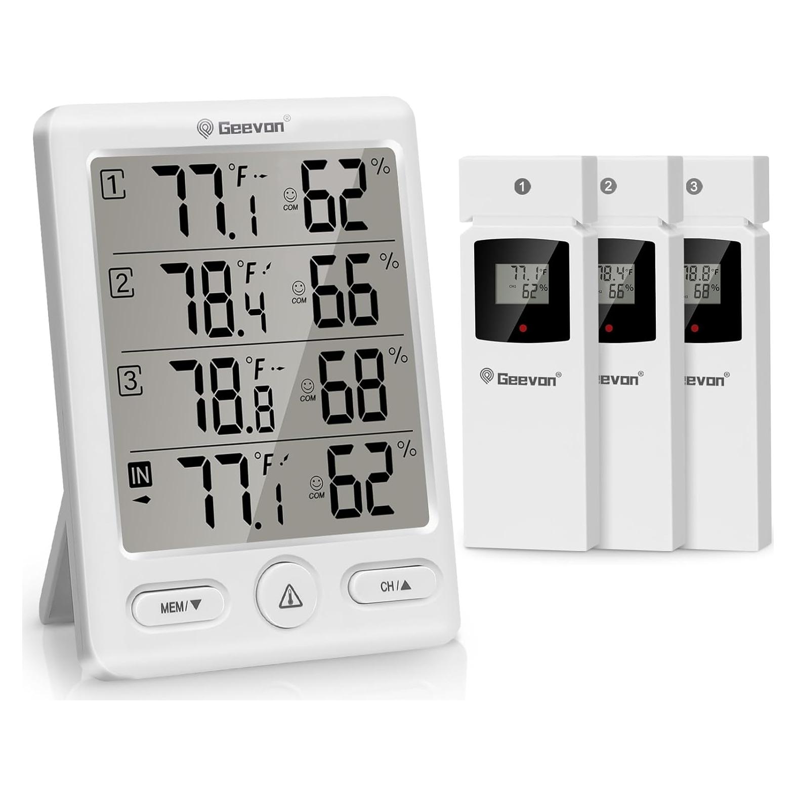 Termómetro Inalámbrico Geevon con 3 Sensores, Monitor de Temperatura y Humedad