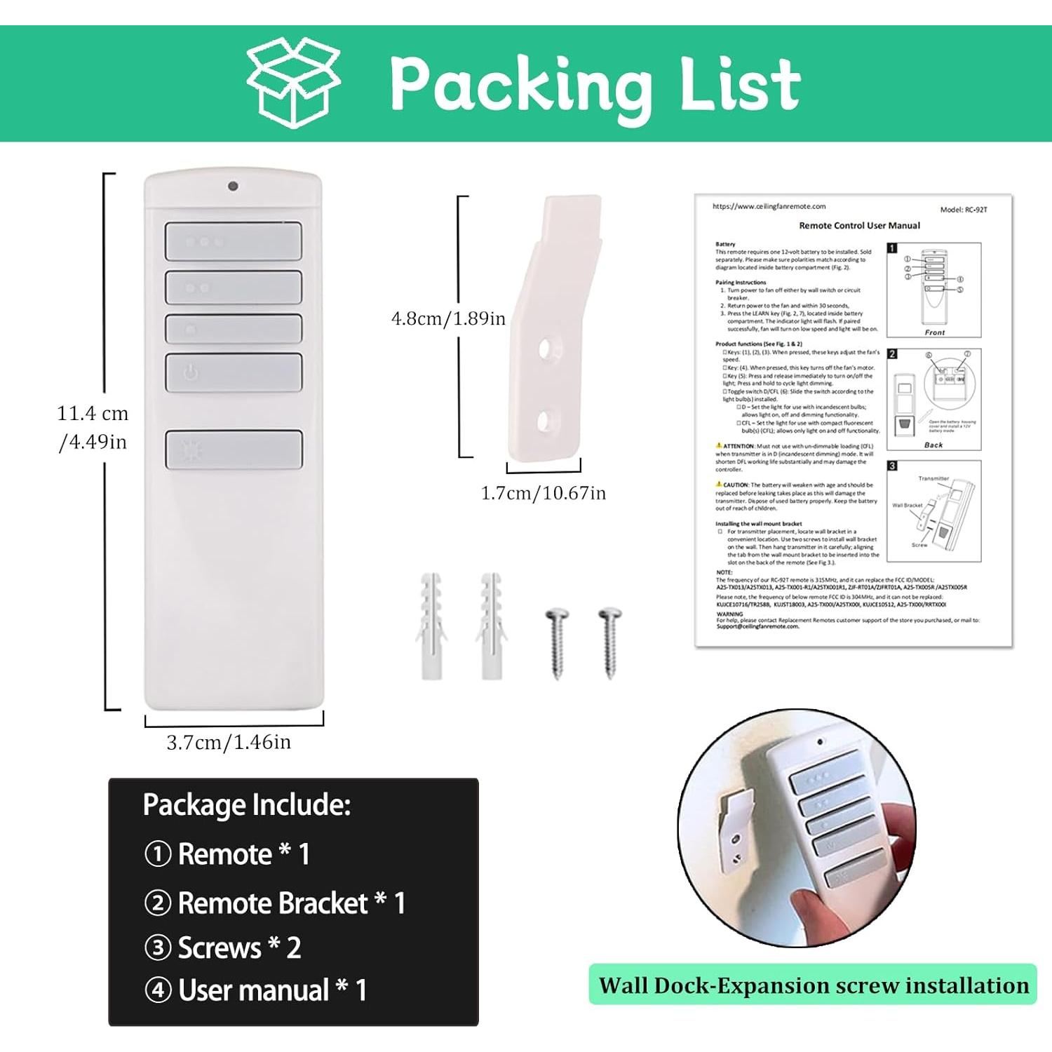 Control Remoto para Ventilador de Techo Harbor Breeze RC-92T