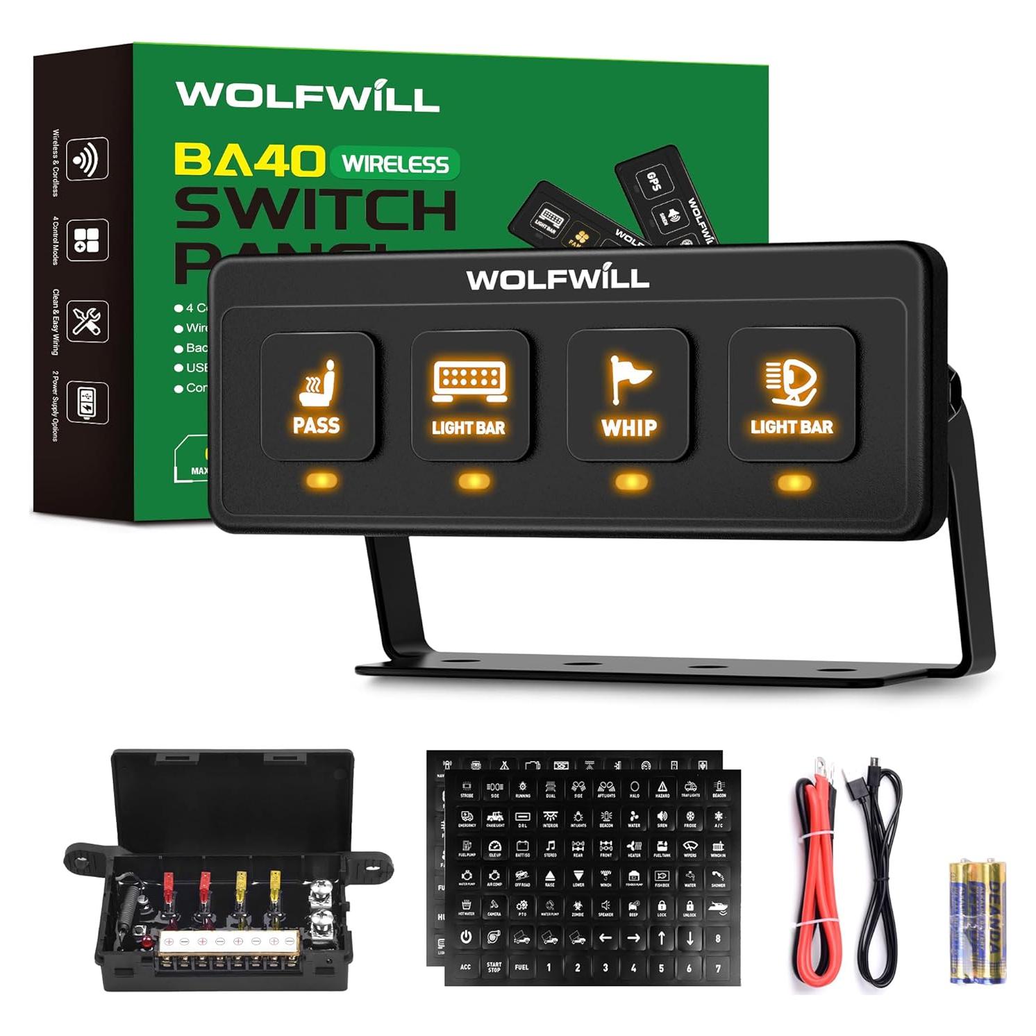 Panel de Interruptores Inalámbrico WOLFWILL 4 Gang 12V 60A