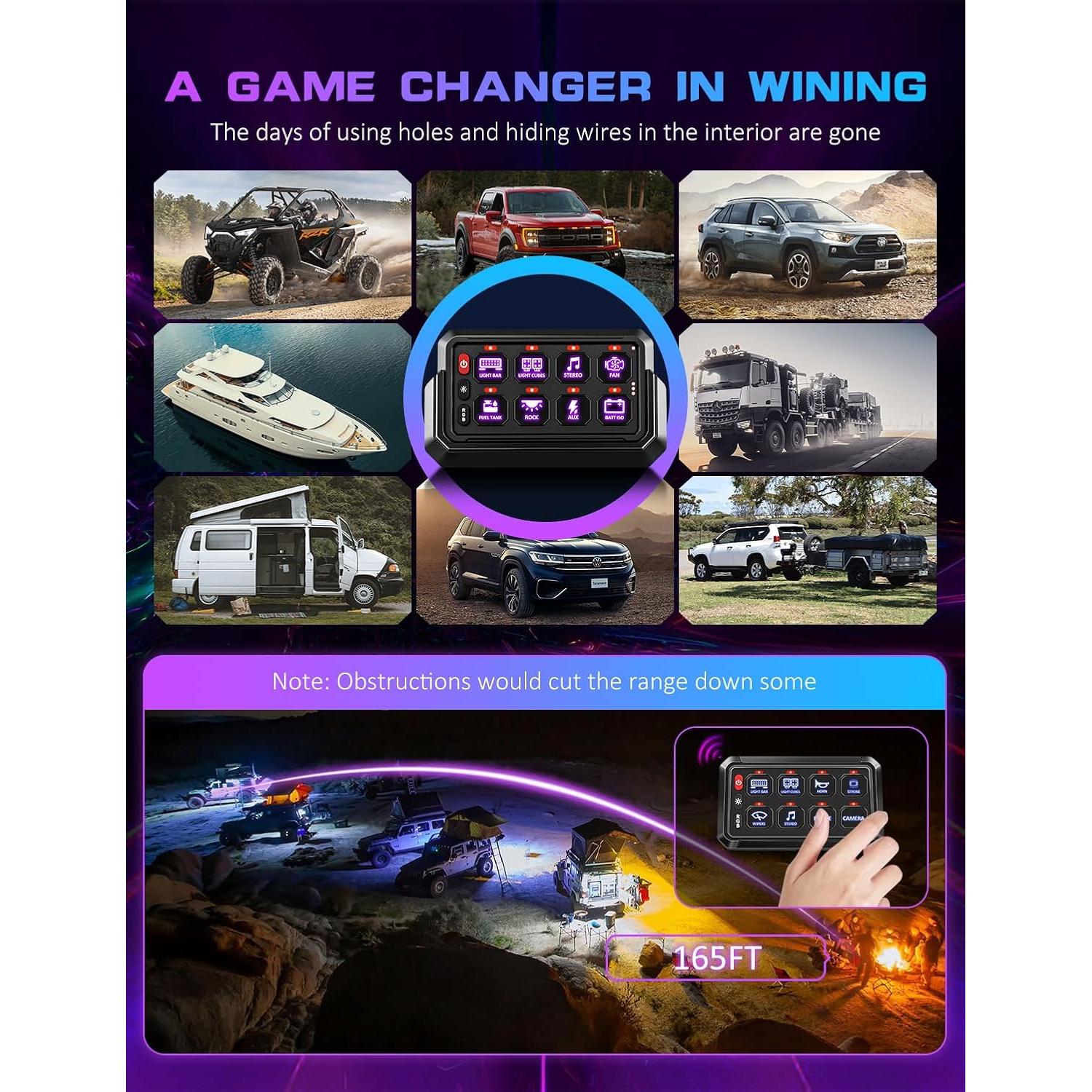 Panel de Interruptores Inalámbrico Chelhead 12V 8 Gang RGB Impermeable