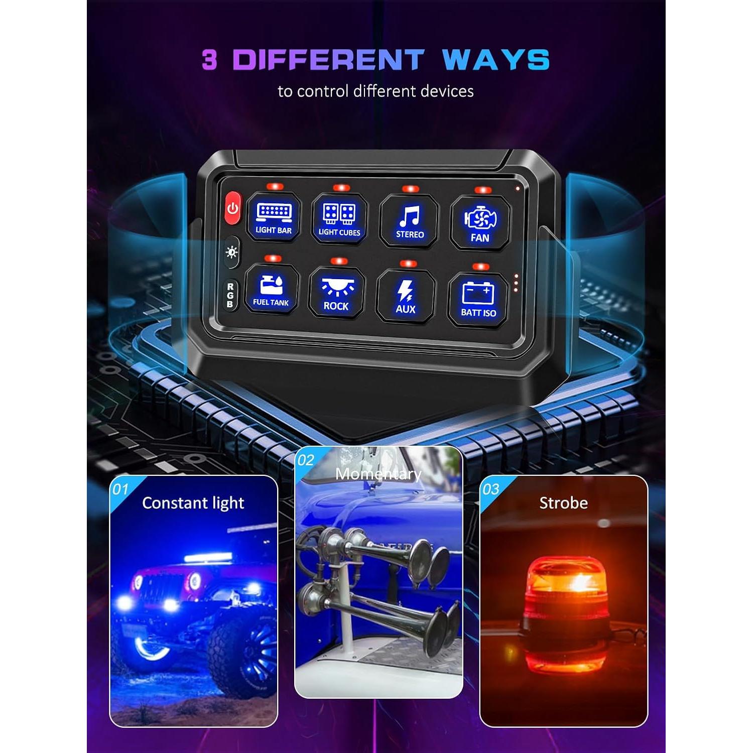 Panel de Interruptores Inalámbrico Chelhead 12V 8 Gang RGB Impermeable