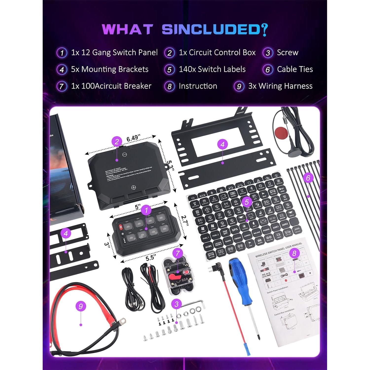 Panel de Interruptores Inalámbrico Chelhead 12V 8 Gang RGB Impermeable