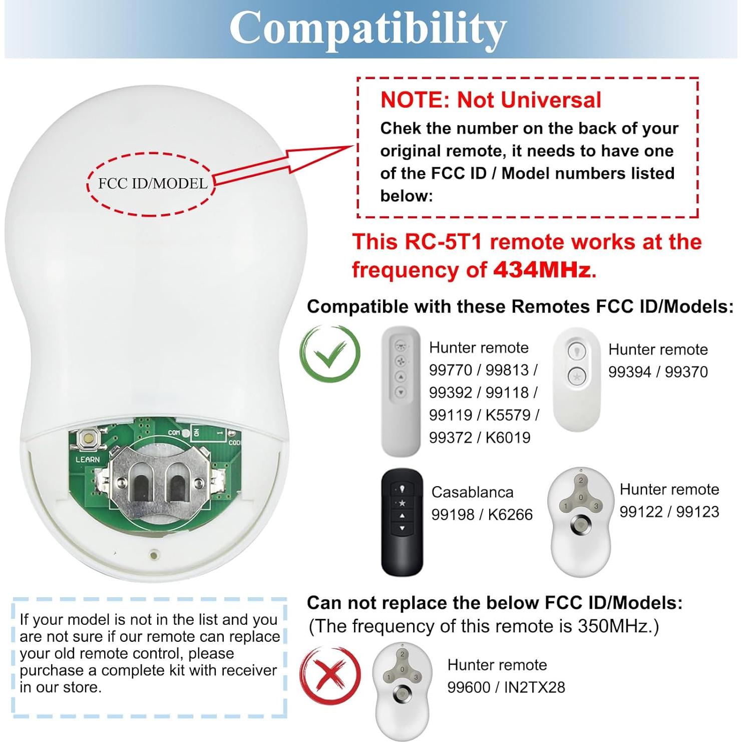 Control Remoto Hunter RC-5T1 para Ventilador de Techo 3 Velocidades