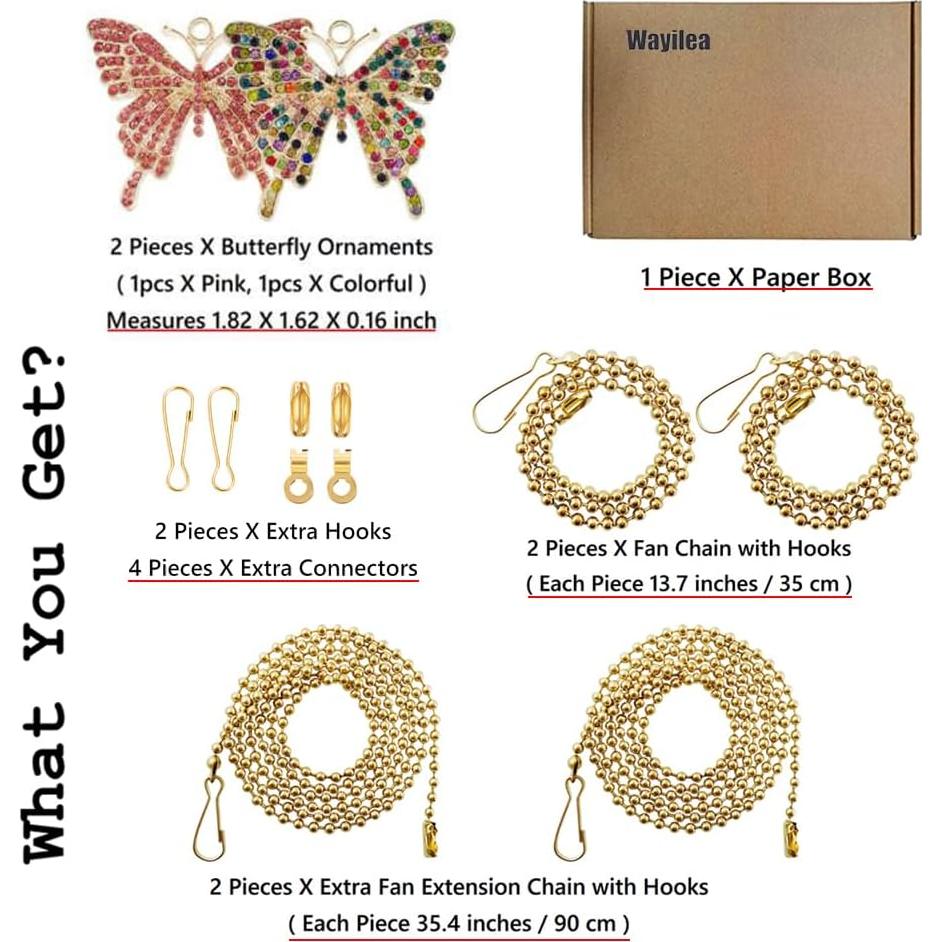 Cadena de Extensión para Luz de Ventilador Swiky - Mariposa Rosa y Variada