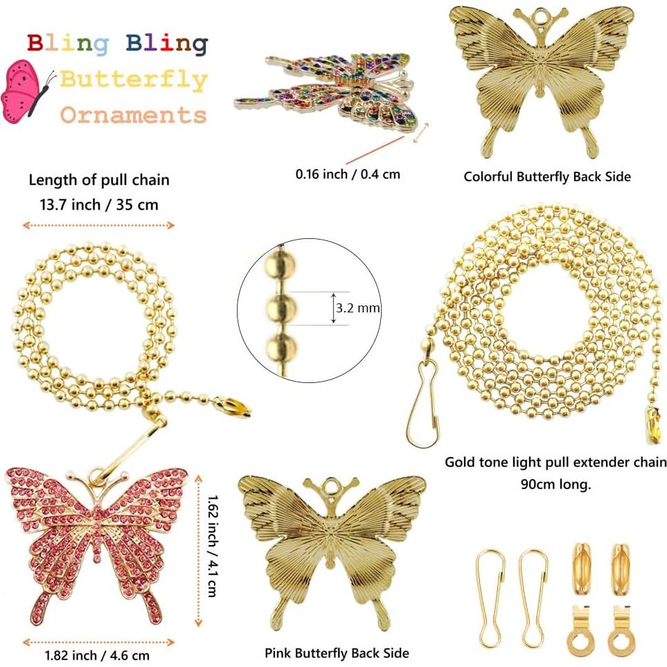 Cadena de Extensión para Luz de Ventilador Swiky - Mariposa Rosa y Variada