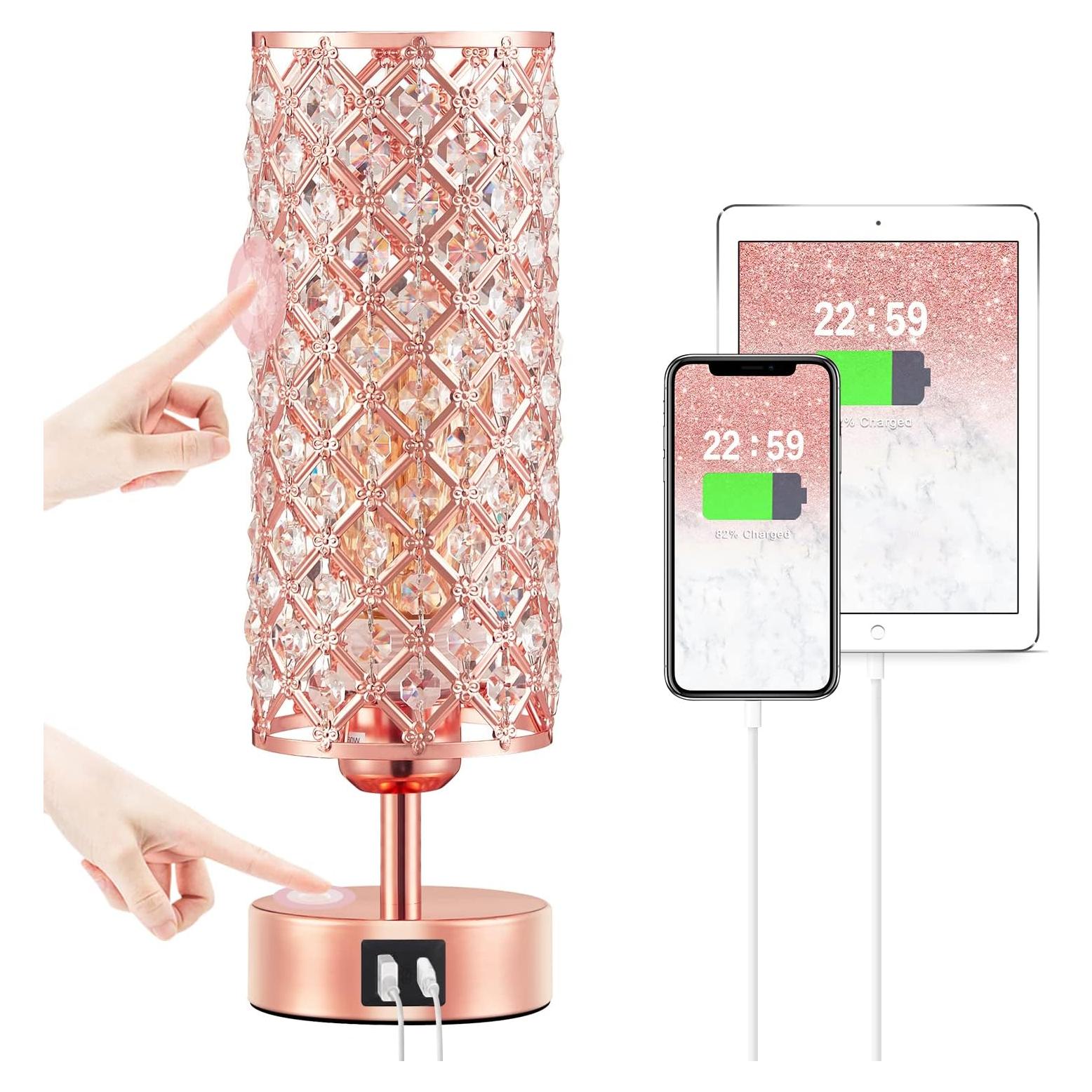 Lámpara de Mesa Táctil Hong-in Rosa Dorada con USB-C y A