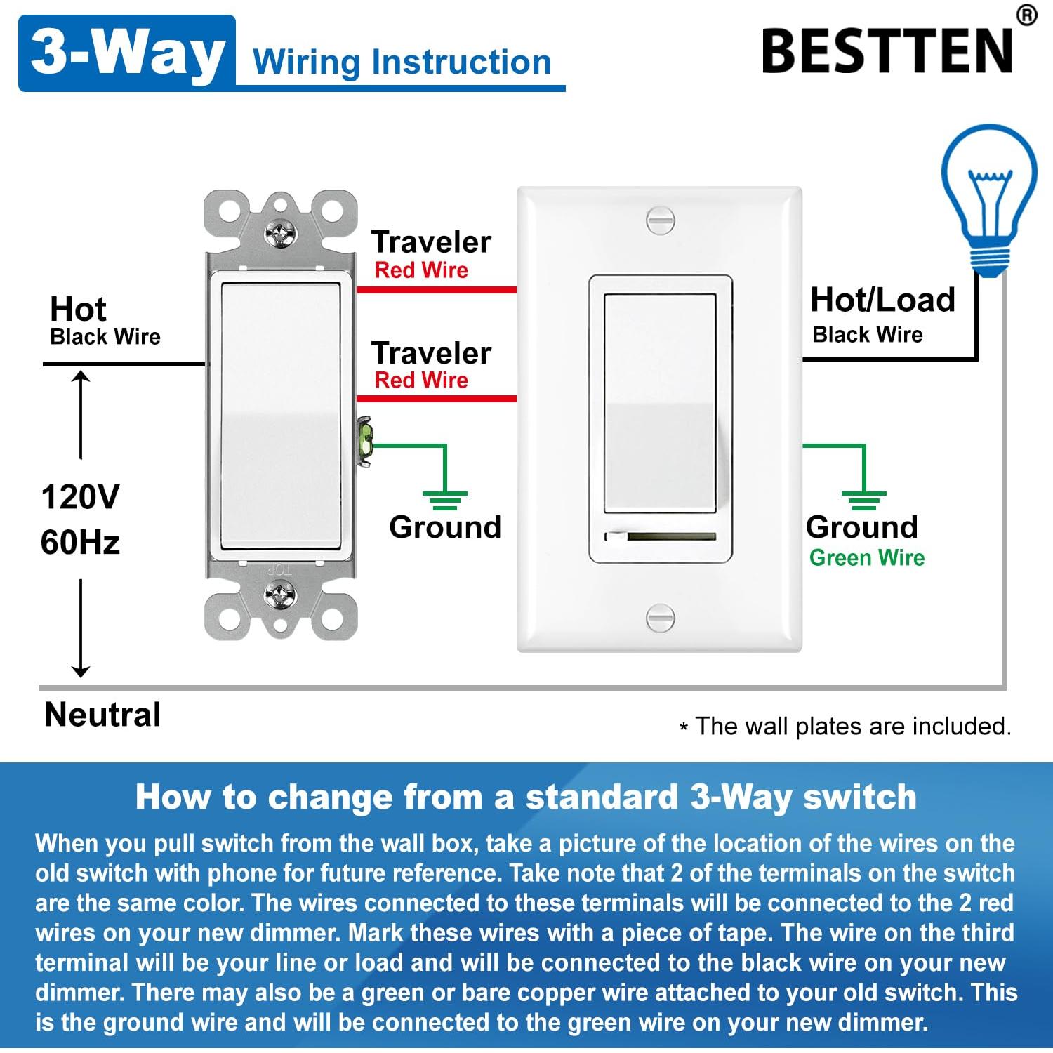 Interruptor Regulador de Luz BESTTEN 6 Pack Blanco LED 120V