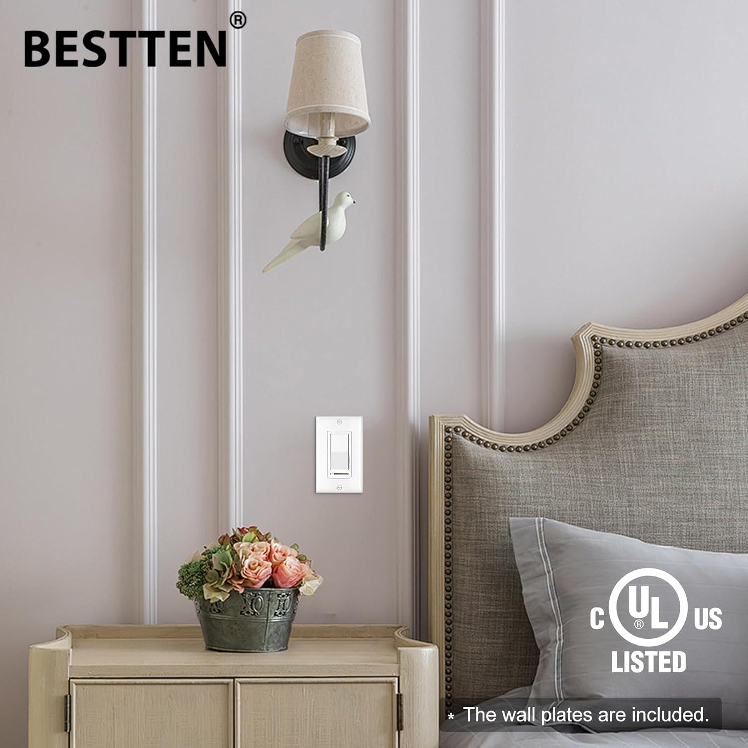 Interruptor Regulador de Luz BESTTEN 6 Pack Blanco LED 120V