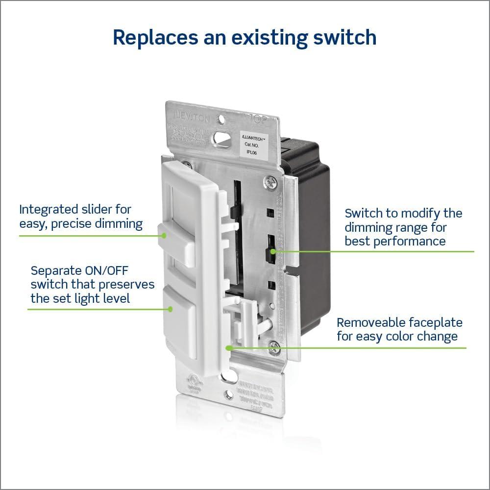 Interruptor Regulador Leviton IPL06-10Z para LED y Halógenas