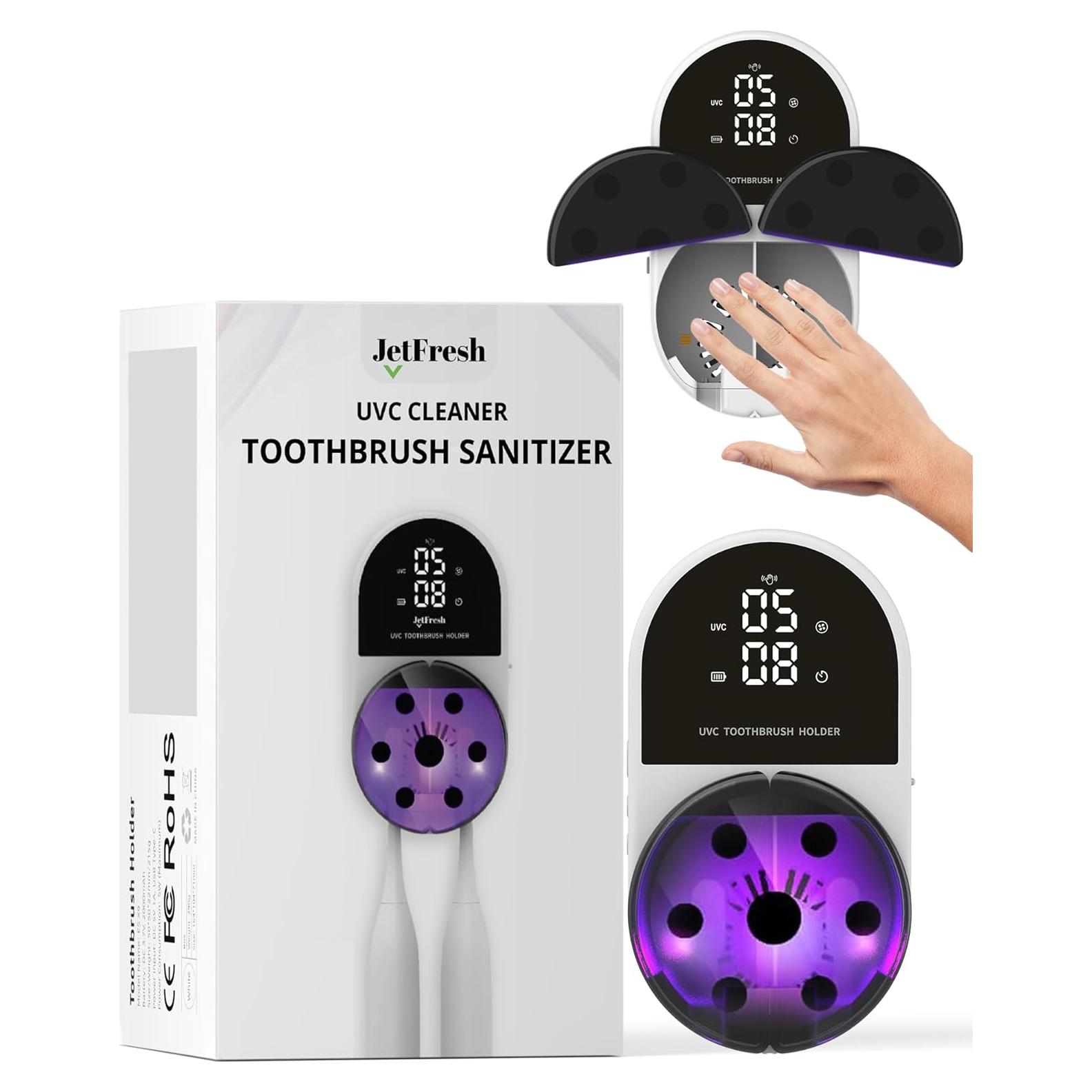 Soporte de cepillos de dientes UV JetFresh ES-X9 con reloj LED