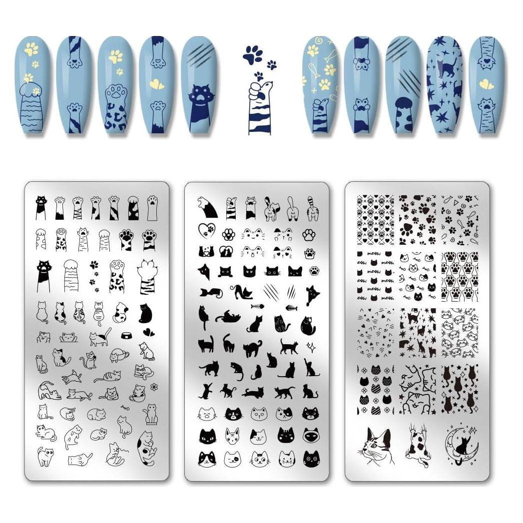 Placas de Estampado de Uñas PH PandaHall 3 Piezas Gato