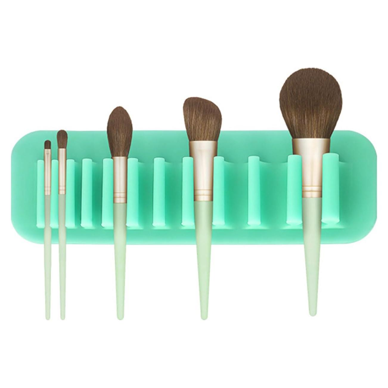 Soporte de Brochas de Maquillaje MEELYHOME Silicona Verde 11 Agujeros