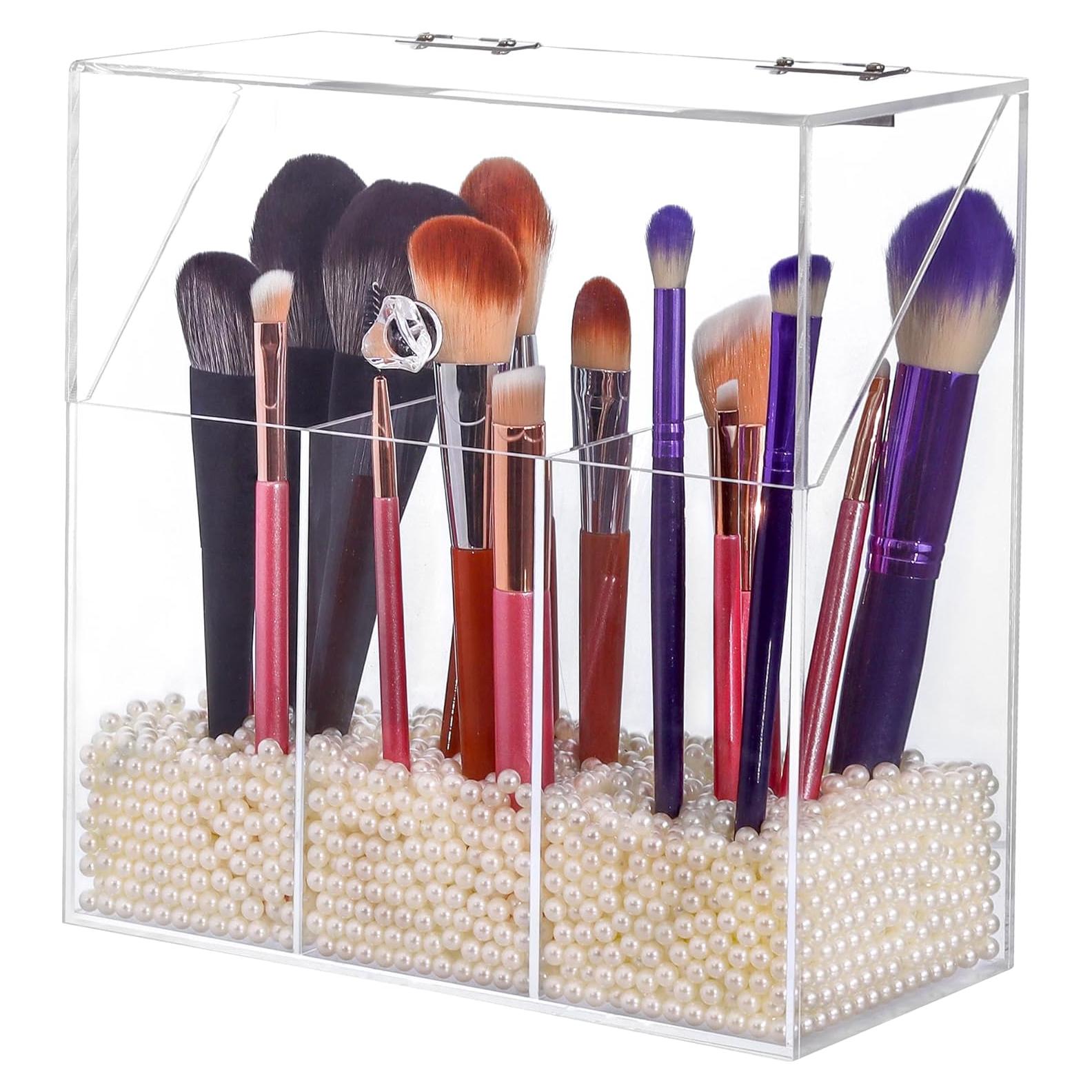 Organizador de Brochas de Maquillaje Acrílico LOHRYVIO Blanco