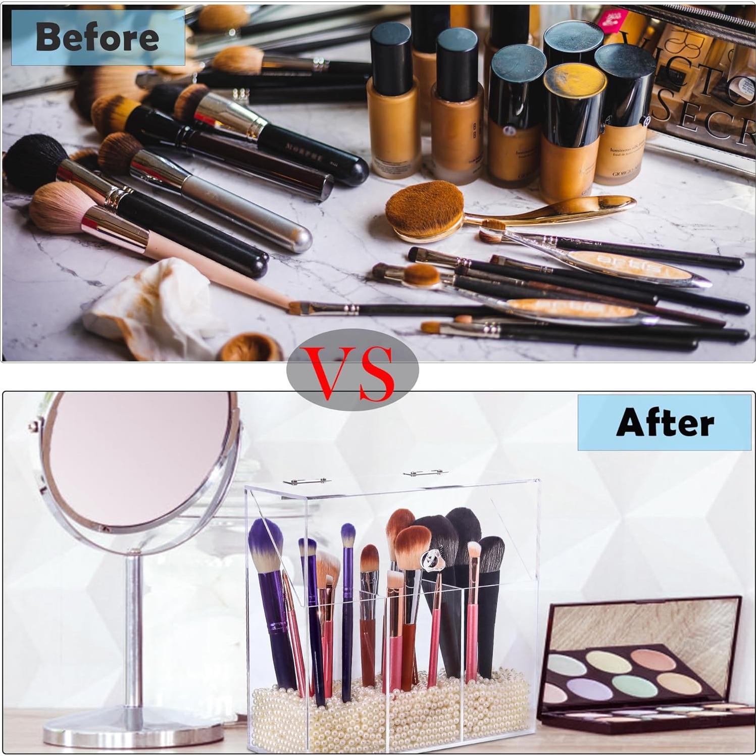 Organizador de Brochas de Maquillaje Acrílico LOHRYVIO Blanco