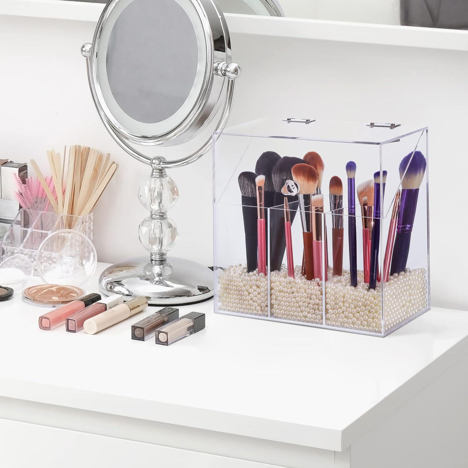 Organizador de Brochas de Maquillaje Acrílico LOHRYVIO Blanco