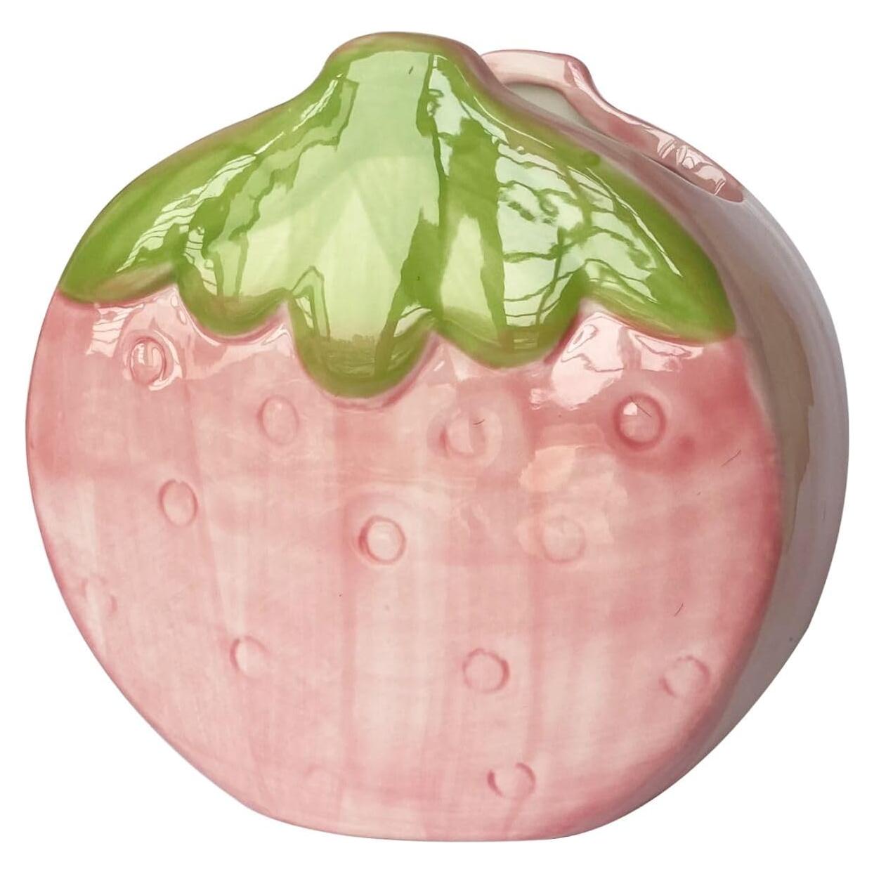 Soporte de Brochas de Maquillaje Cerámica Fresa LOTIKOU 12.5 cm Rosa