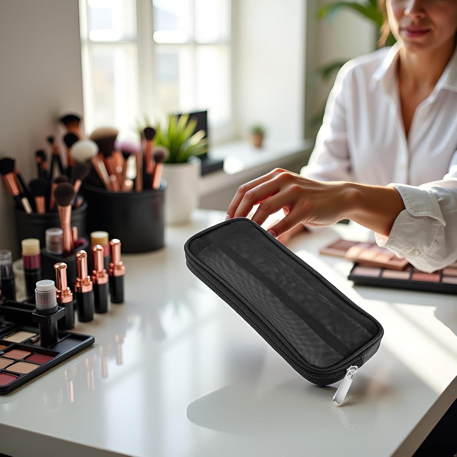 Bolsa de Maquillaje de Malla Negra Cauaoa 15x10 cm Organizador