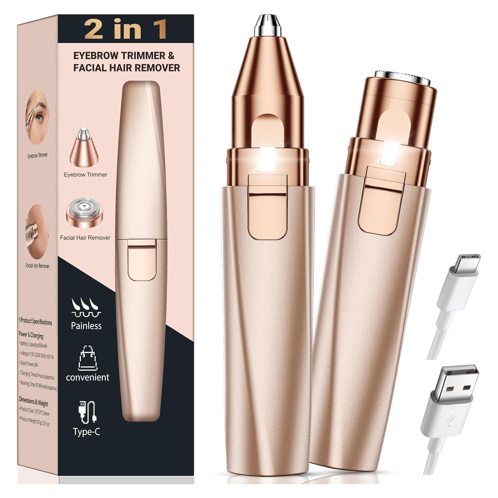 Recortador de Cejas y Vello Facial Bissuuy 2 en 1 Indoloro