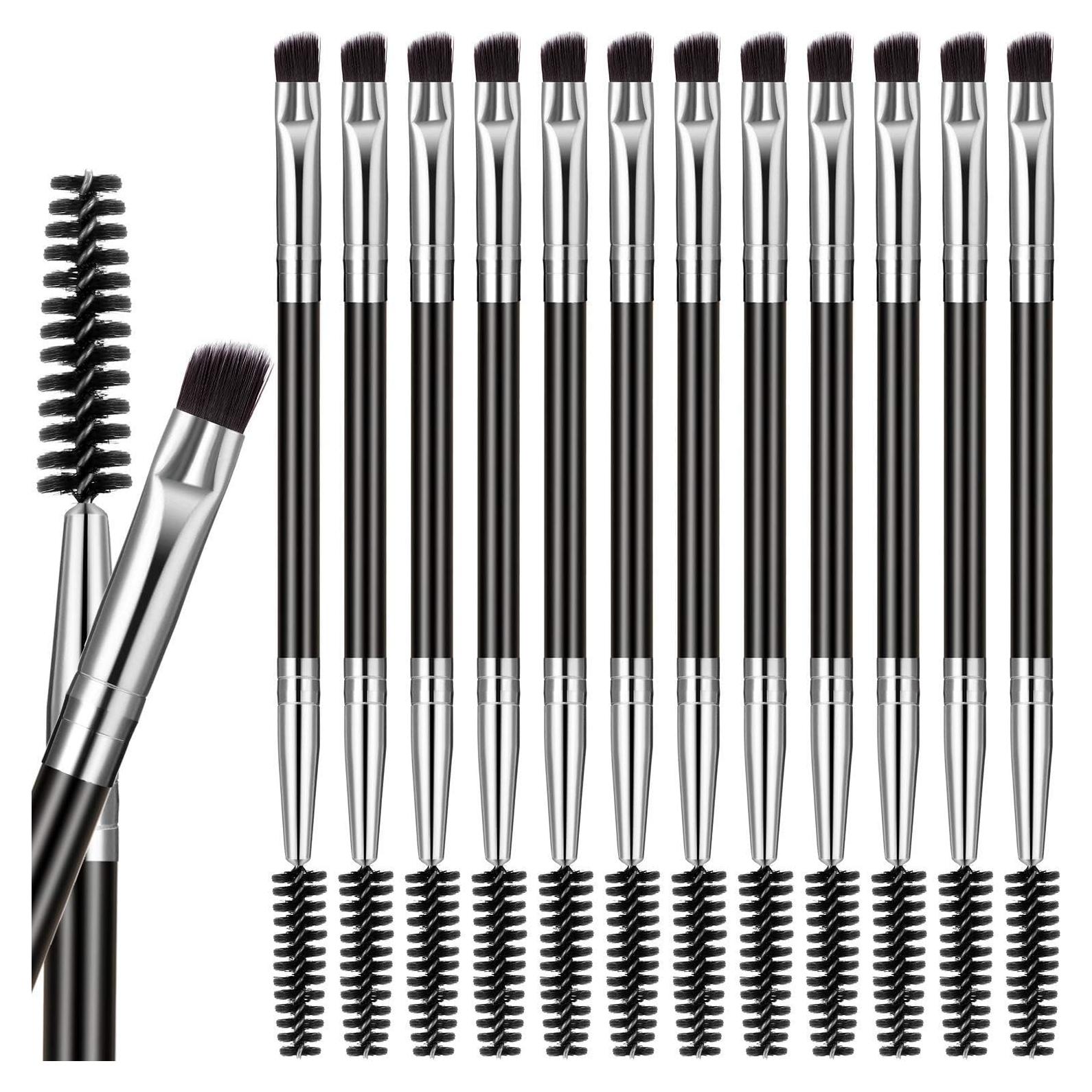 12 Cepillos de Cejas Angulados Boao en Plata - 2 en 1