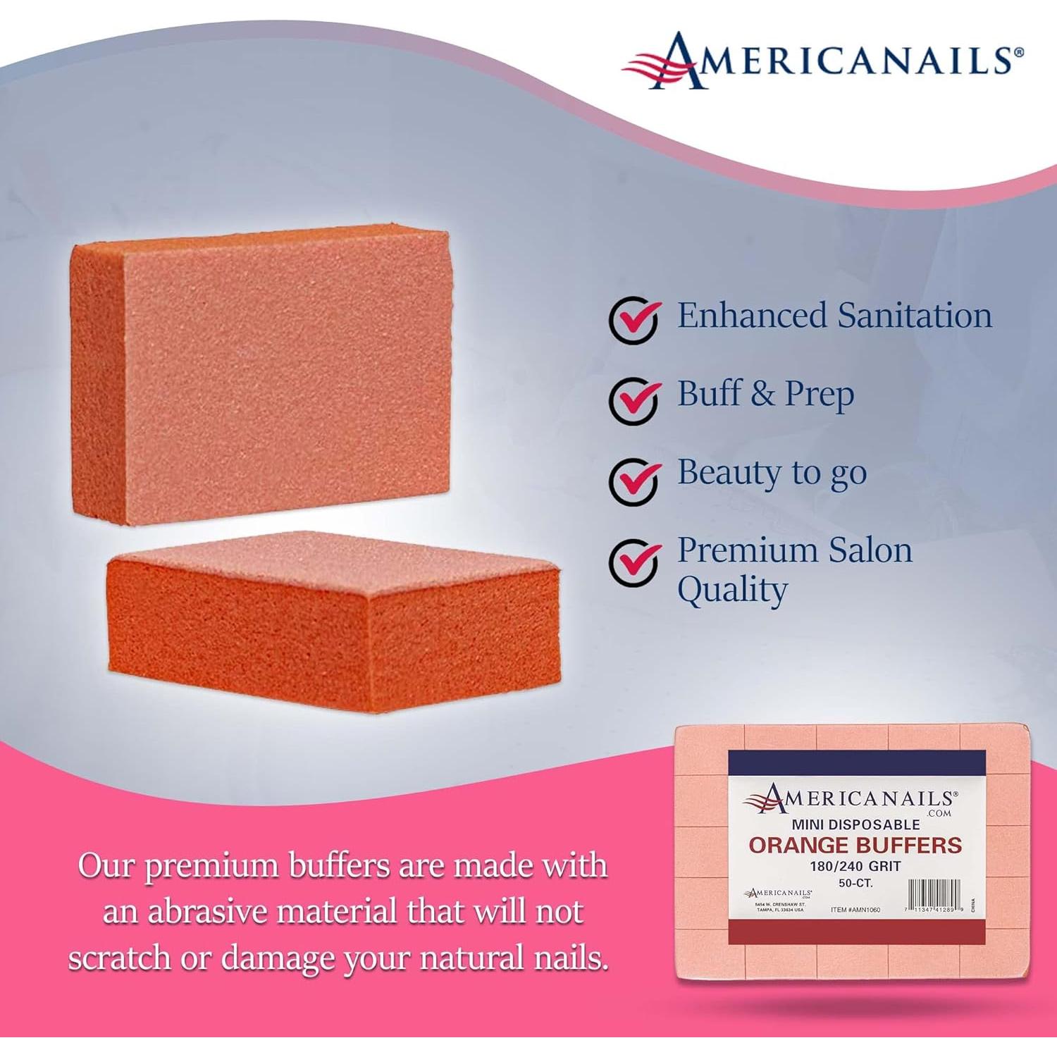 Mini Pulidores Naranjas Americanails 180/240 Grano - 50 Ct