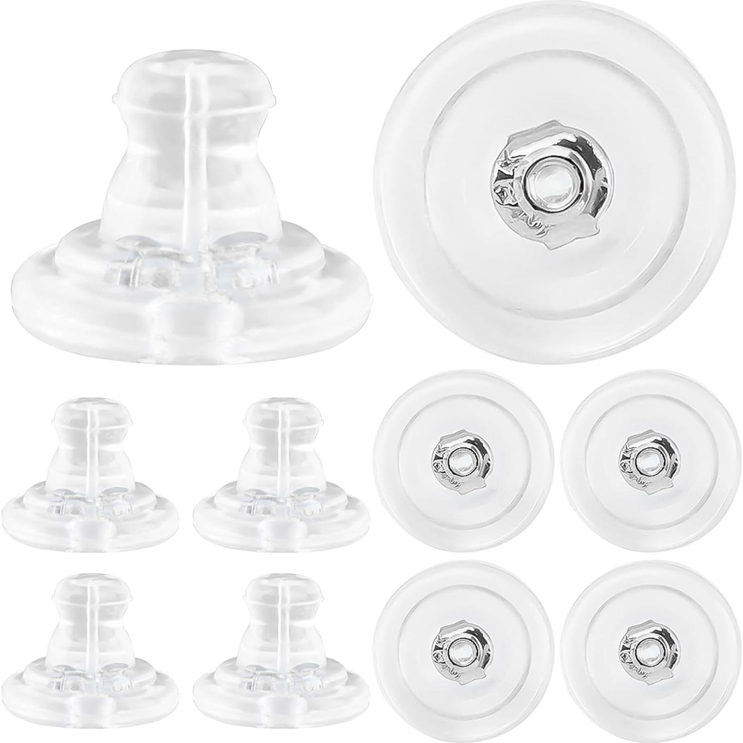 Earring Backs, 18K Gold Silicone Earring Backs, Studs, Hypoallergenice Silicone Earring Backs Replacements for Studs/Droopy Ears, No-Irritate Soft Clear Earring Backs for Adults (Color:Silver)