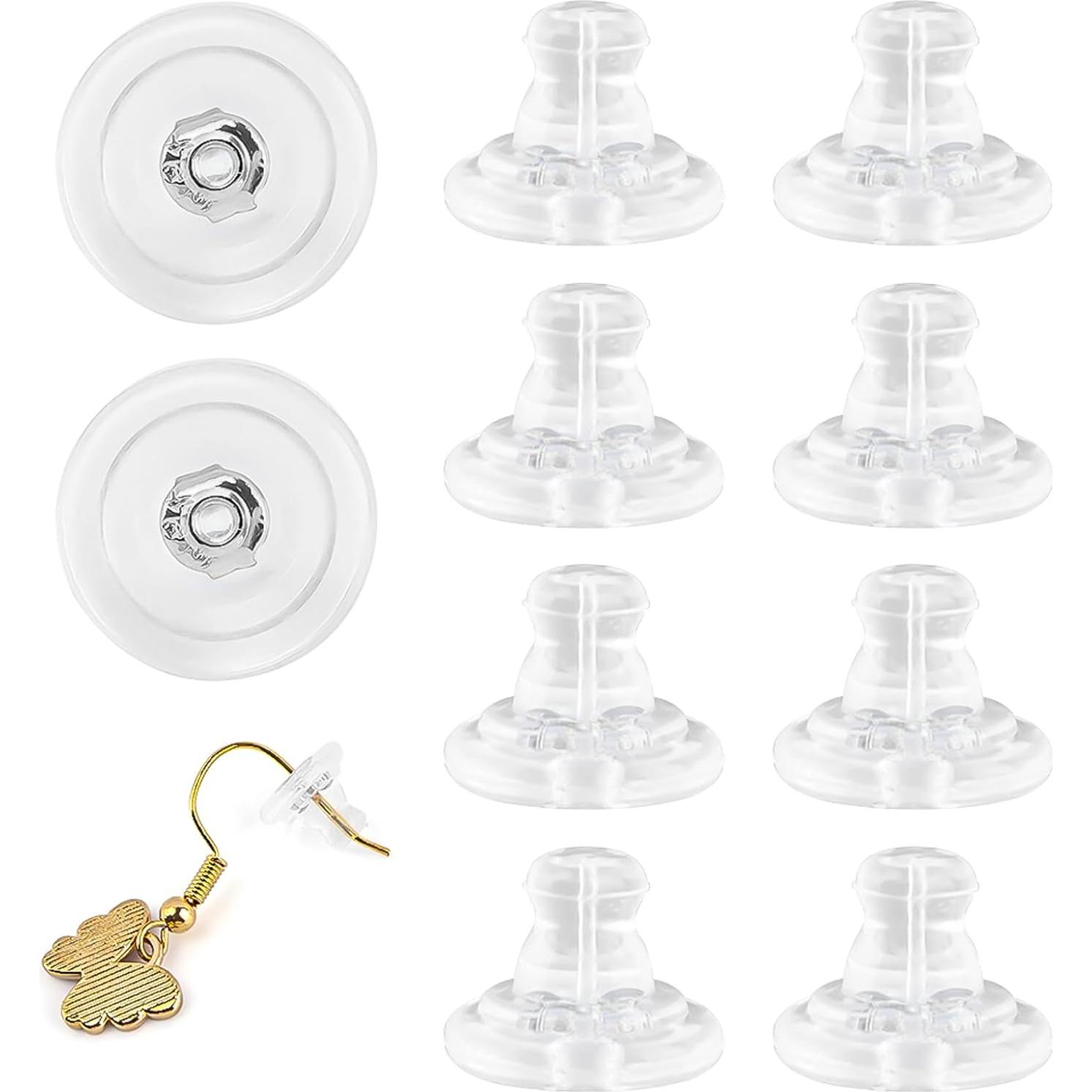 Earring Backs, 18K Gold Silicone Earring Backs, Studs, Hypoallergenice Silicone Earring Backs Replacements for Studs/Droopy Ears, No-Irritate Soft Clear Earring Backs for Adults (Color:Silver)