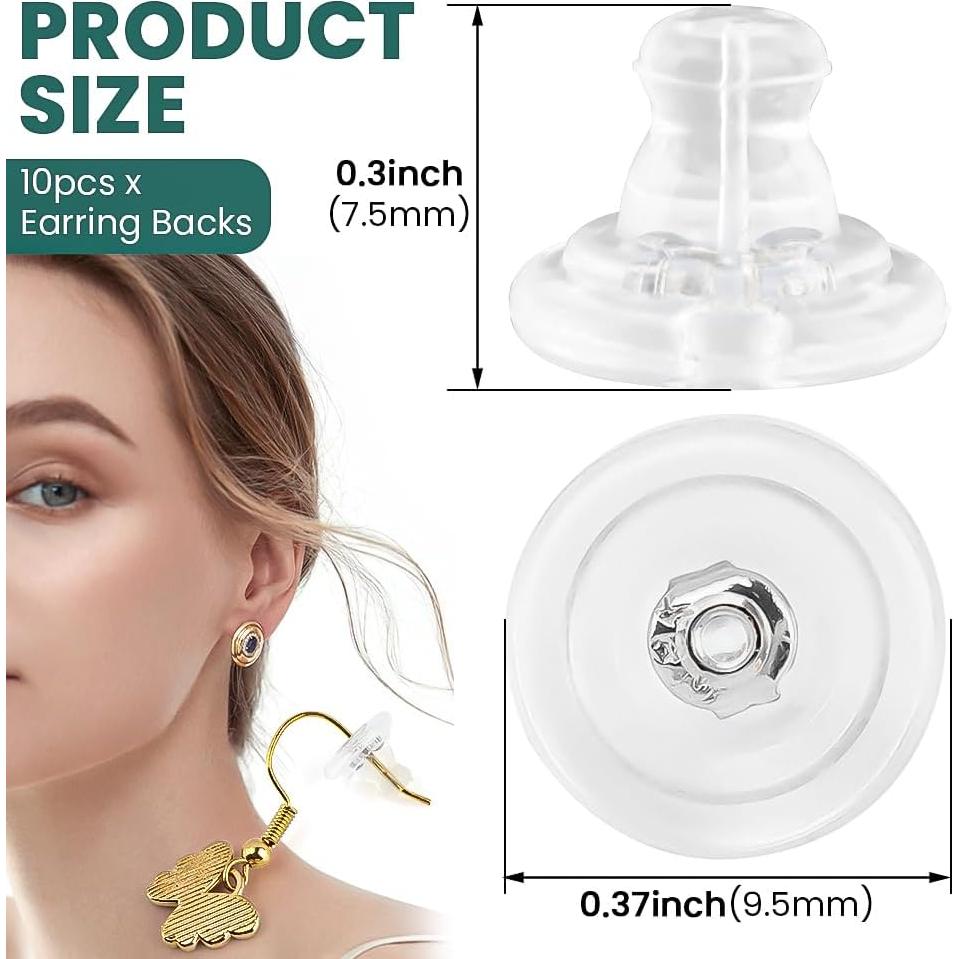 Earring Backs, 18K Gold Silicone Earring Backs, Studs, Hypoallergenice Silicone Earring Backs Replacements for Studs/Droopy Ears, No-Irritate Soft Clear Earring Backs for Adults (Color:Silver)