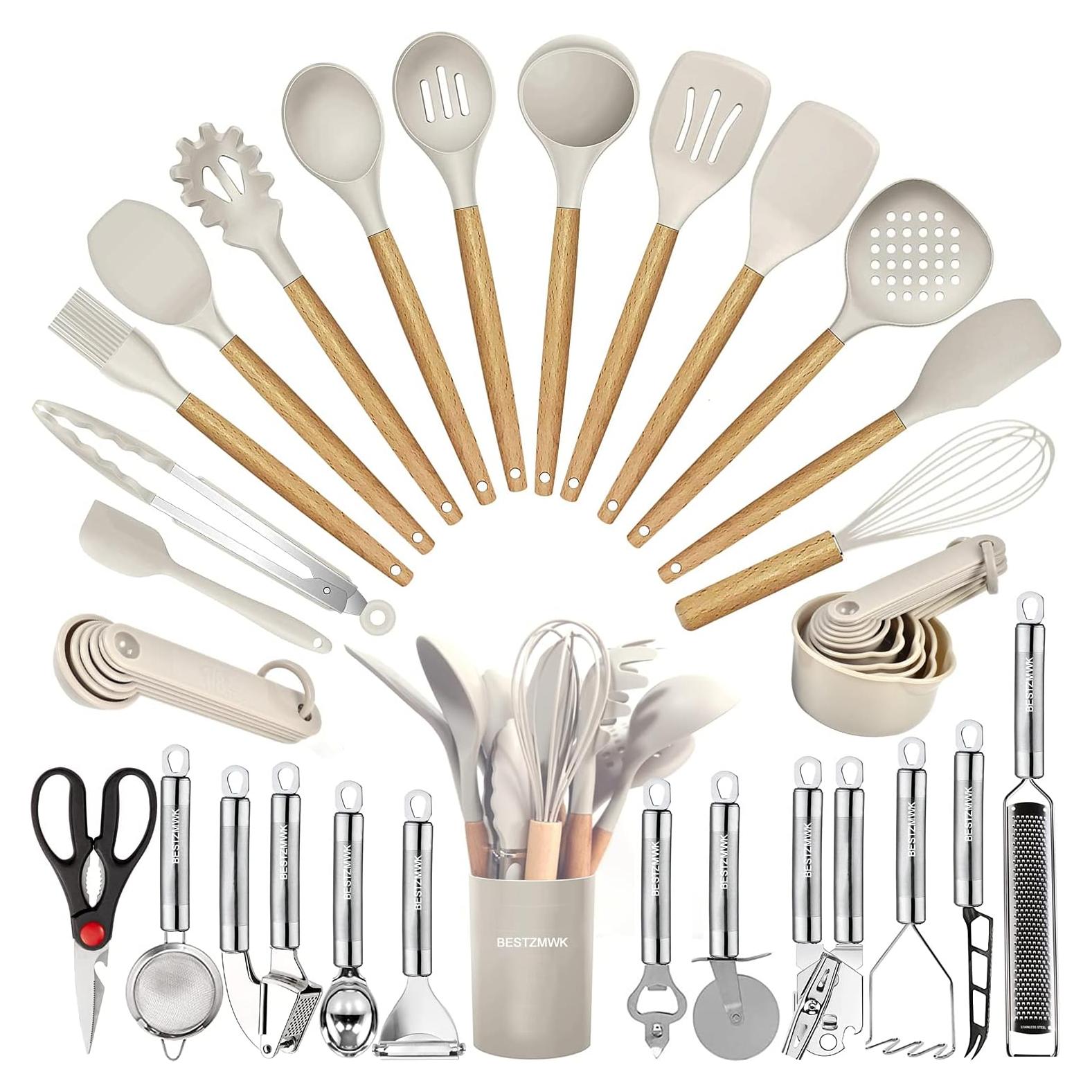 Juego de Utensilios de Cocina BESTZMWK 35 PZS Silicona y Madera