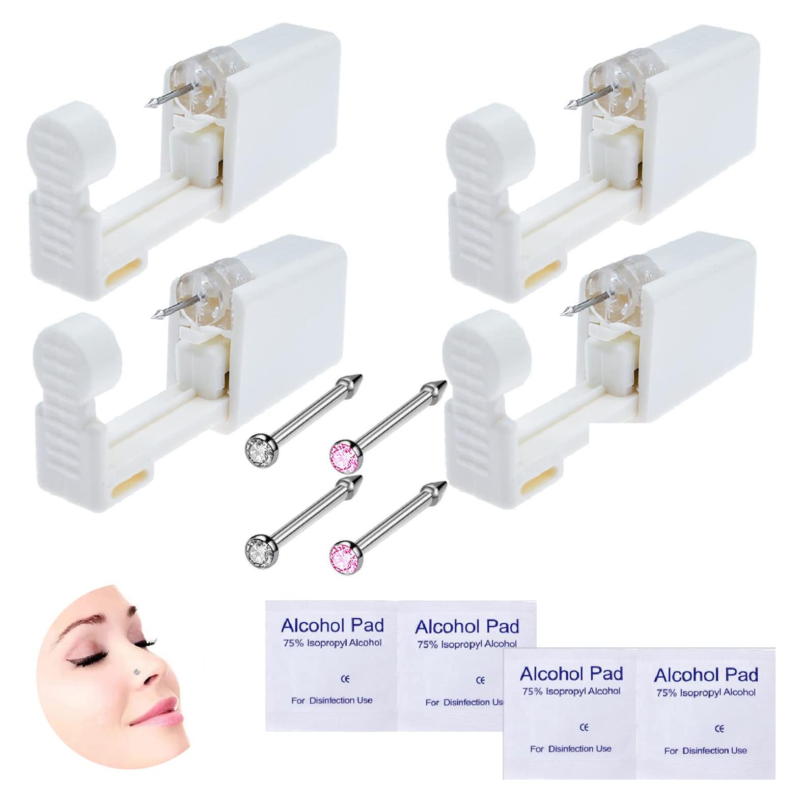 Kit de Perforación de Nariz Desechable YUYYU 4 Piezas Blanco/Rosa