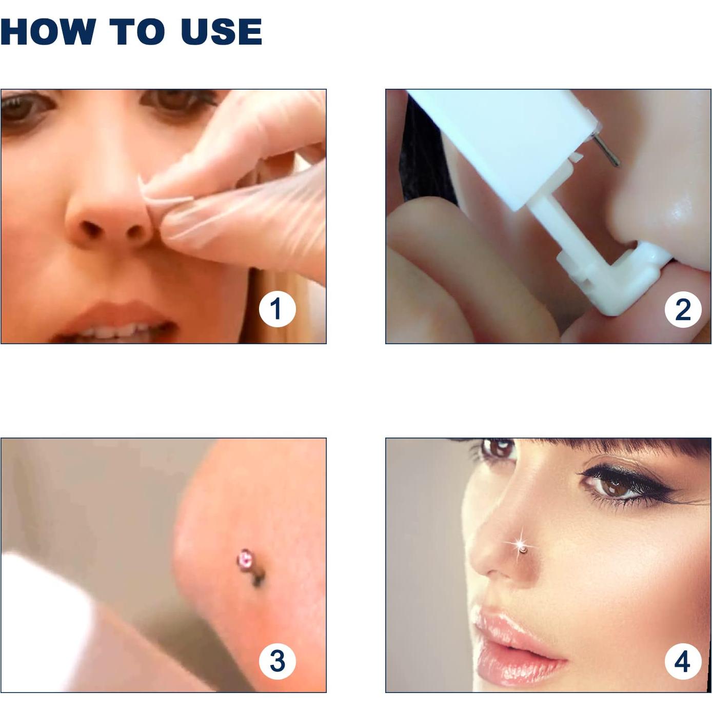 Kit de Perforación de Nariz Desechable YUYYU 4 Piezas Blanco/Rosa