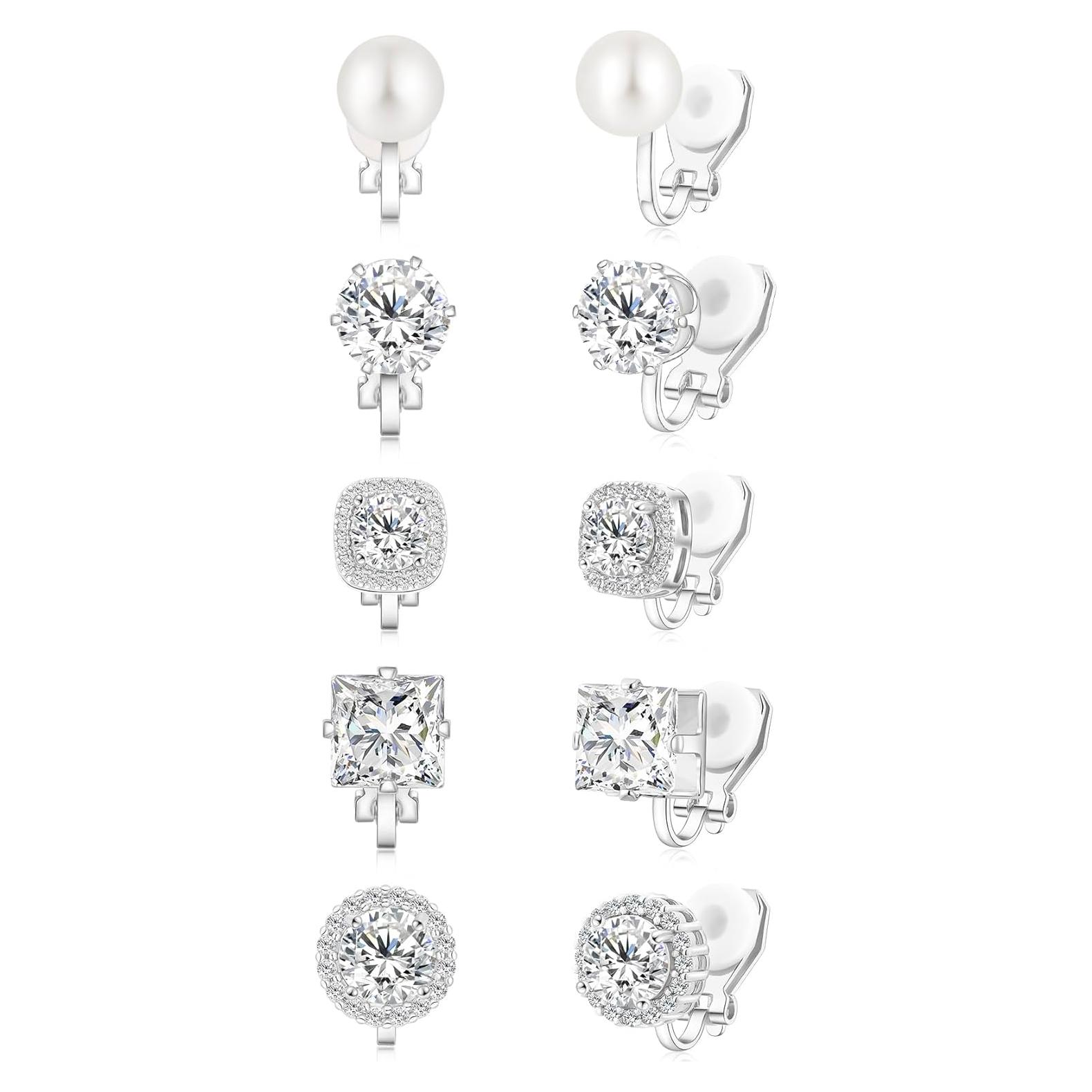 Pendientes de Clip Hipoalergénicos Ritach Plata Circonita