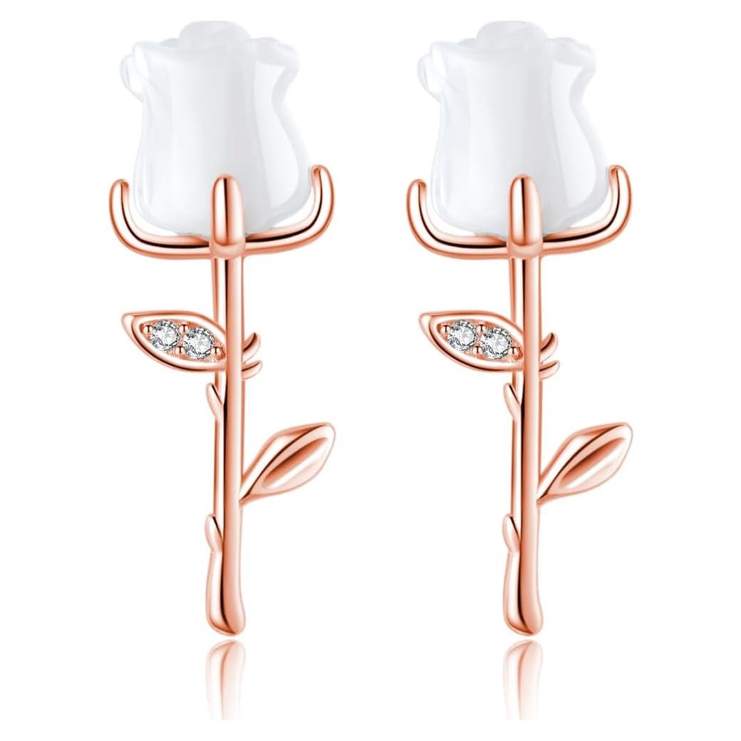 Pendientes de Stud de Flor de Rosa Reffeer en Plata Esterlina 925