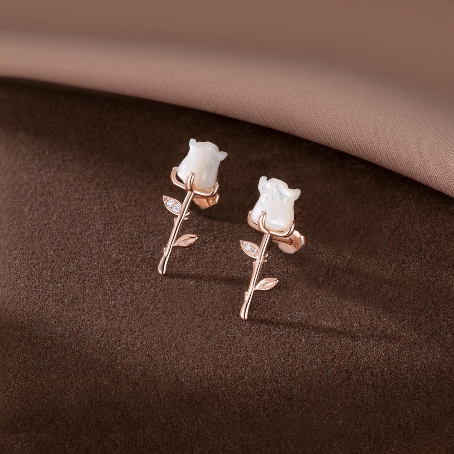 Pendientes de Stud de Flor de Rosa Reffeer en Plata Esterlina 925