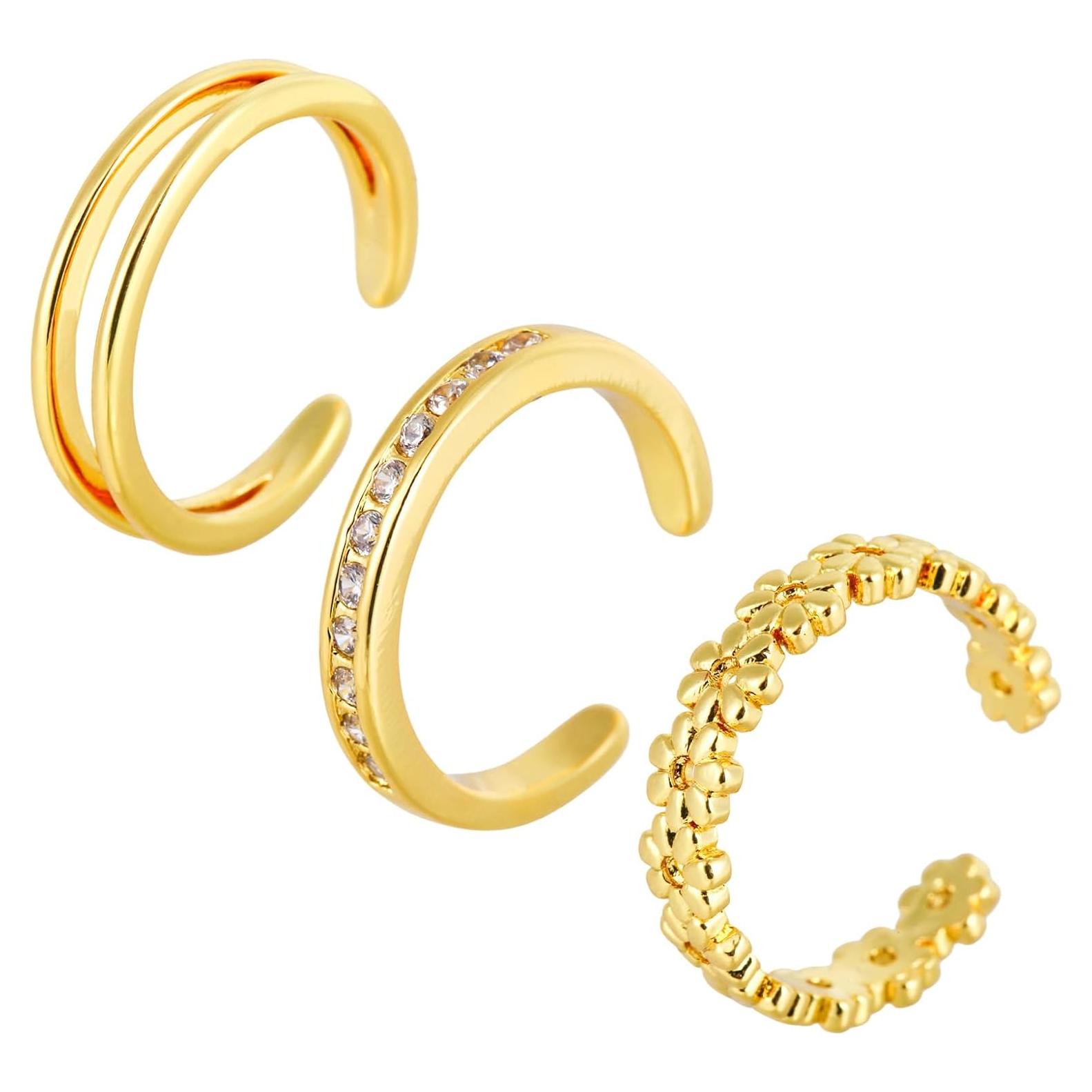 Conjunto de 3 Anillos Abiertos Ajustables para Dedos de los Pies Oro