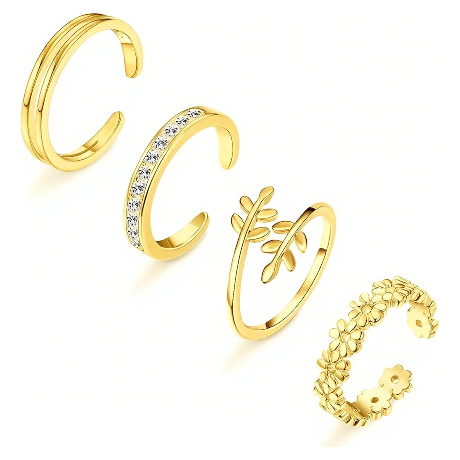 Conjunto de 4 Anillos para Dedos de los Pies Mujeres Plata Oro