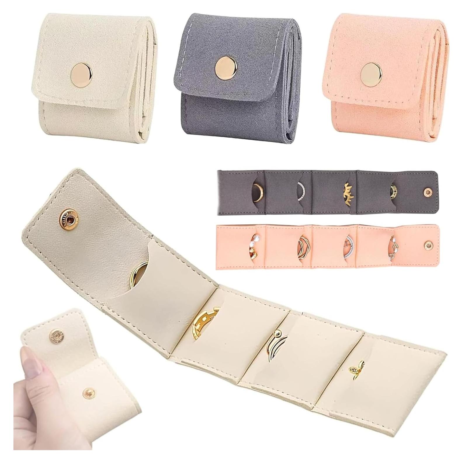 Mini Bolsa de Joyería de Viaje TPILOAW Rosa Plegable 3 Compartimentos