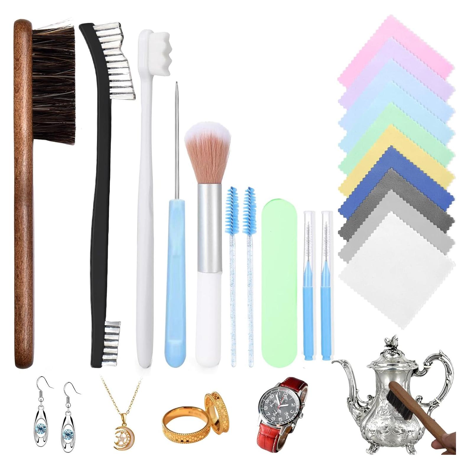 Kit de Limpieza de Joyería 20 Piezas - Cepillos y Paños