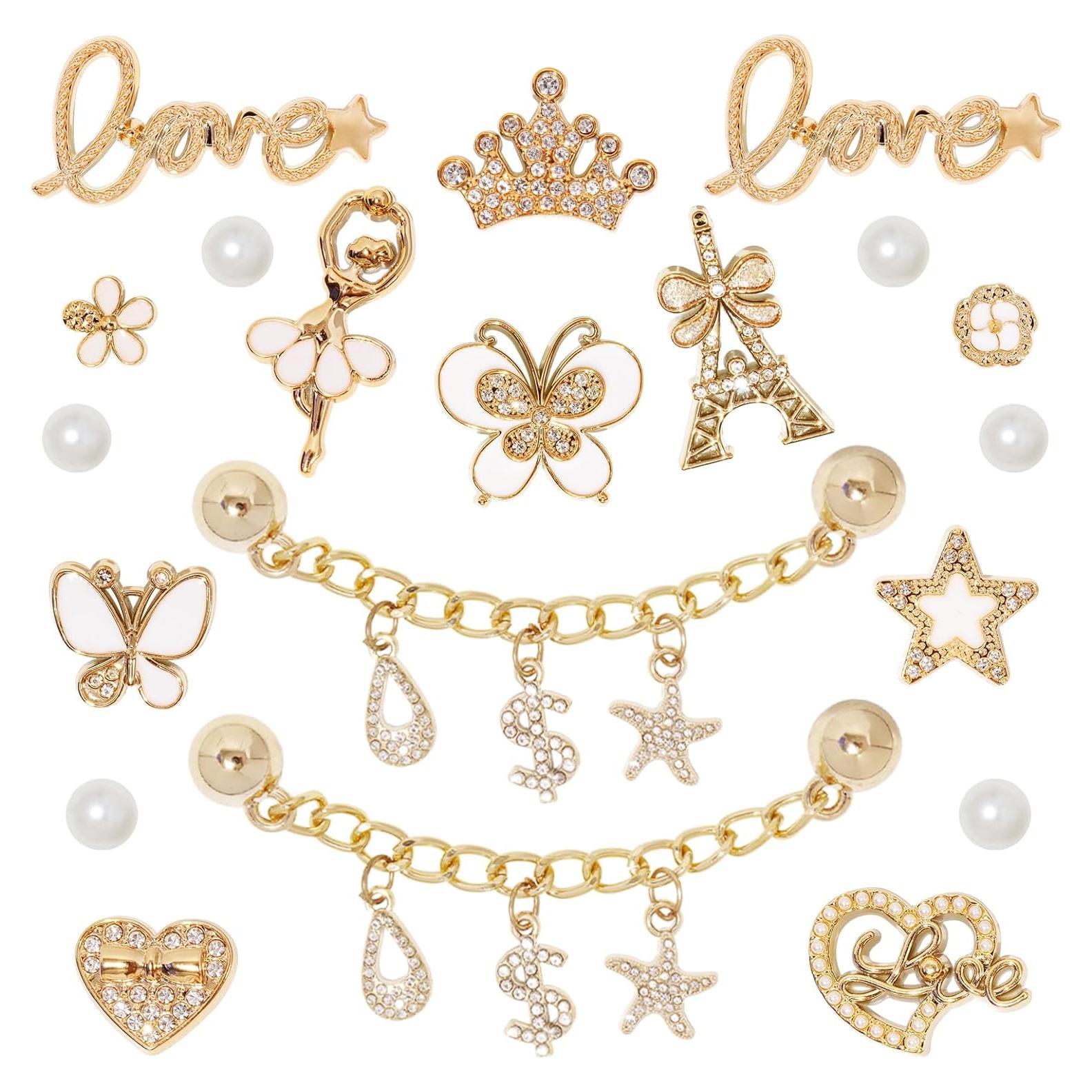 20 Piezas Charms para Zapatos Bling con Perlas y Flores