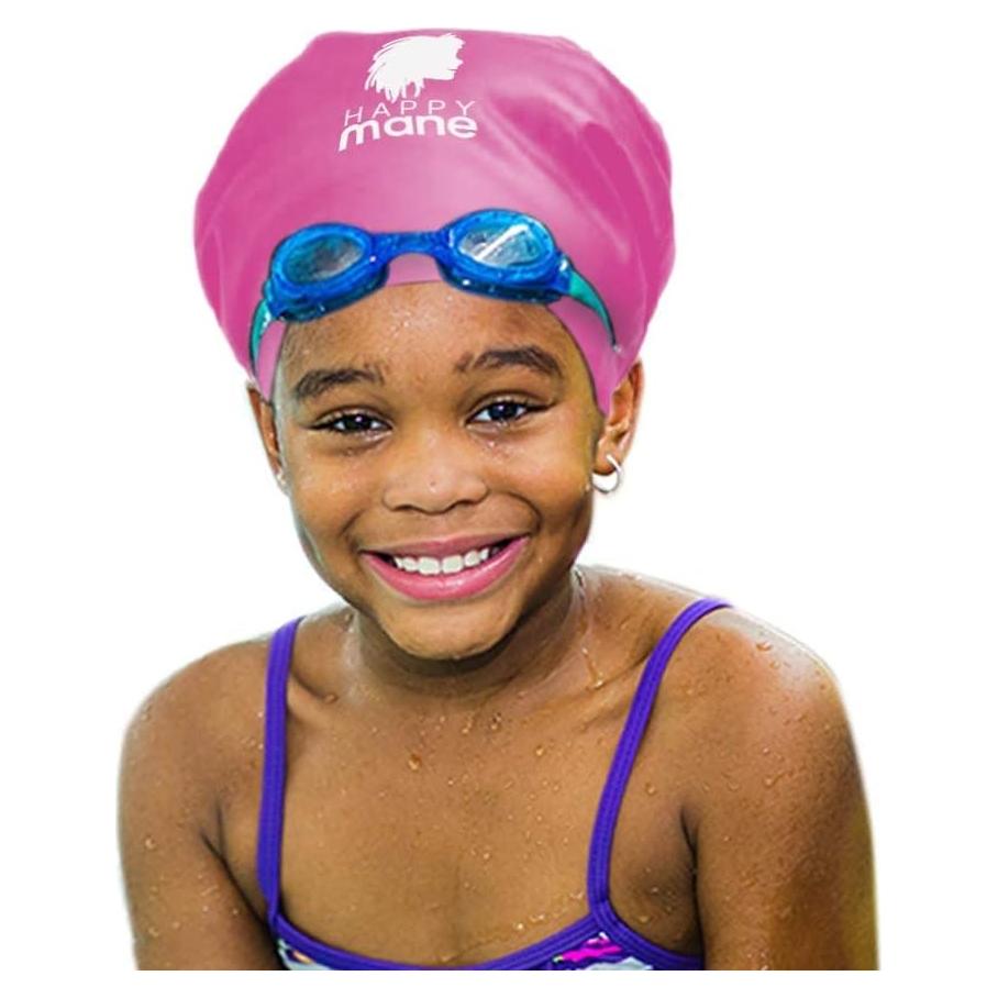 Gorro de natación de silicona Happy Mane para cabello largo - Rosa