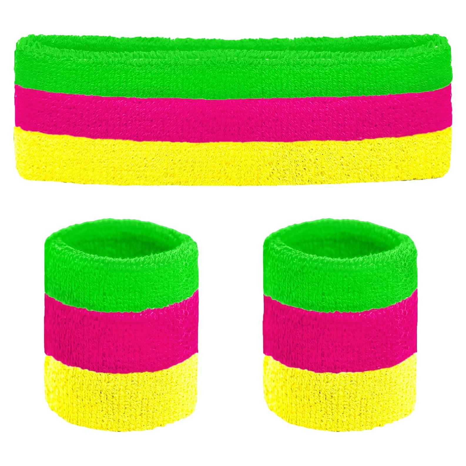 Conjunto de Muñequera y Diadema Neón Ronglry 80s Unisex
