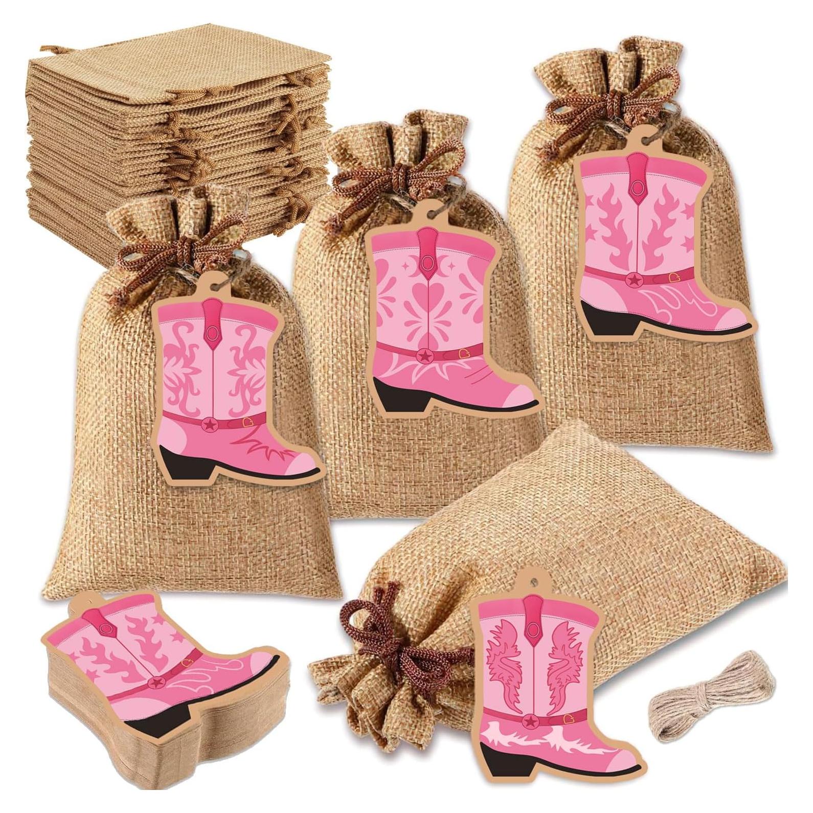 48 Bolsas de Yute con Etiquetas Bota SUNDIDIY 10x14cm