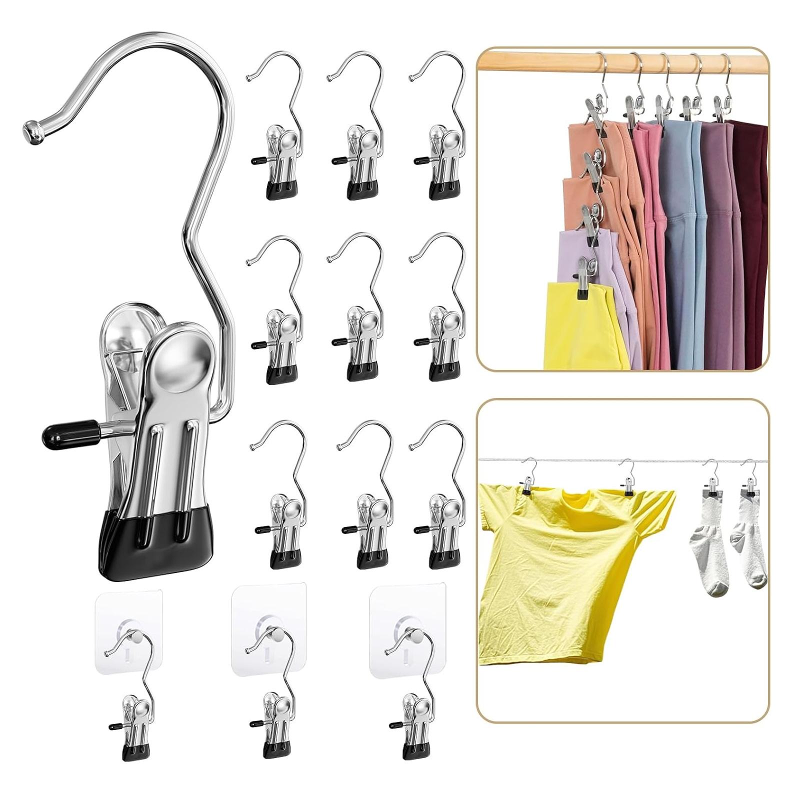 Perchas para Pantalones con Clips Organizador 12 Clips + 3 Ganchos