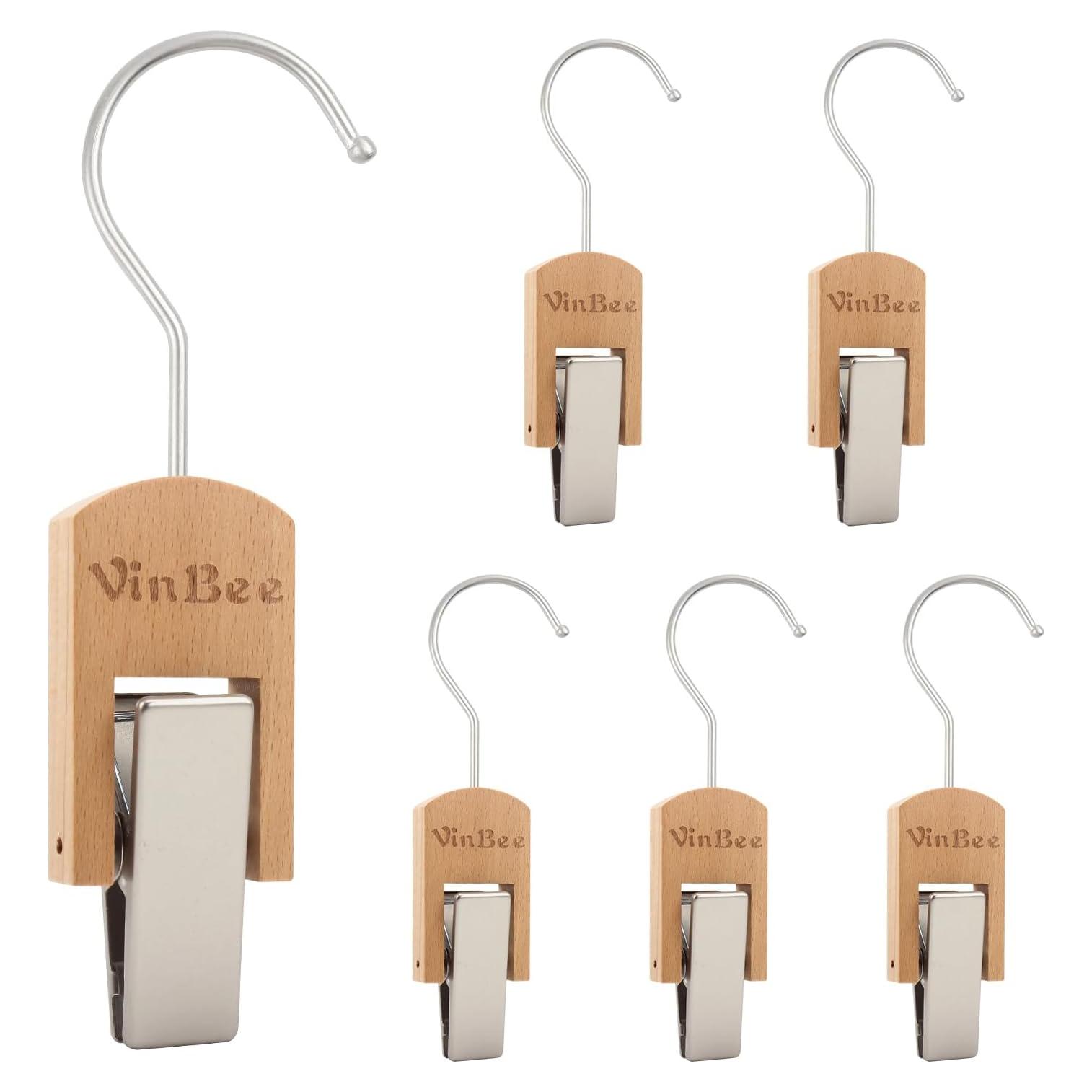 Ganchos de Madera VinBee 6 PCS con Clips Antideslizantes
