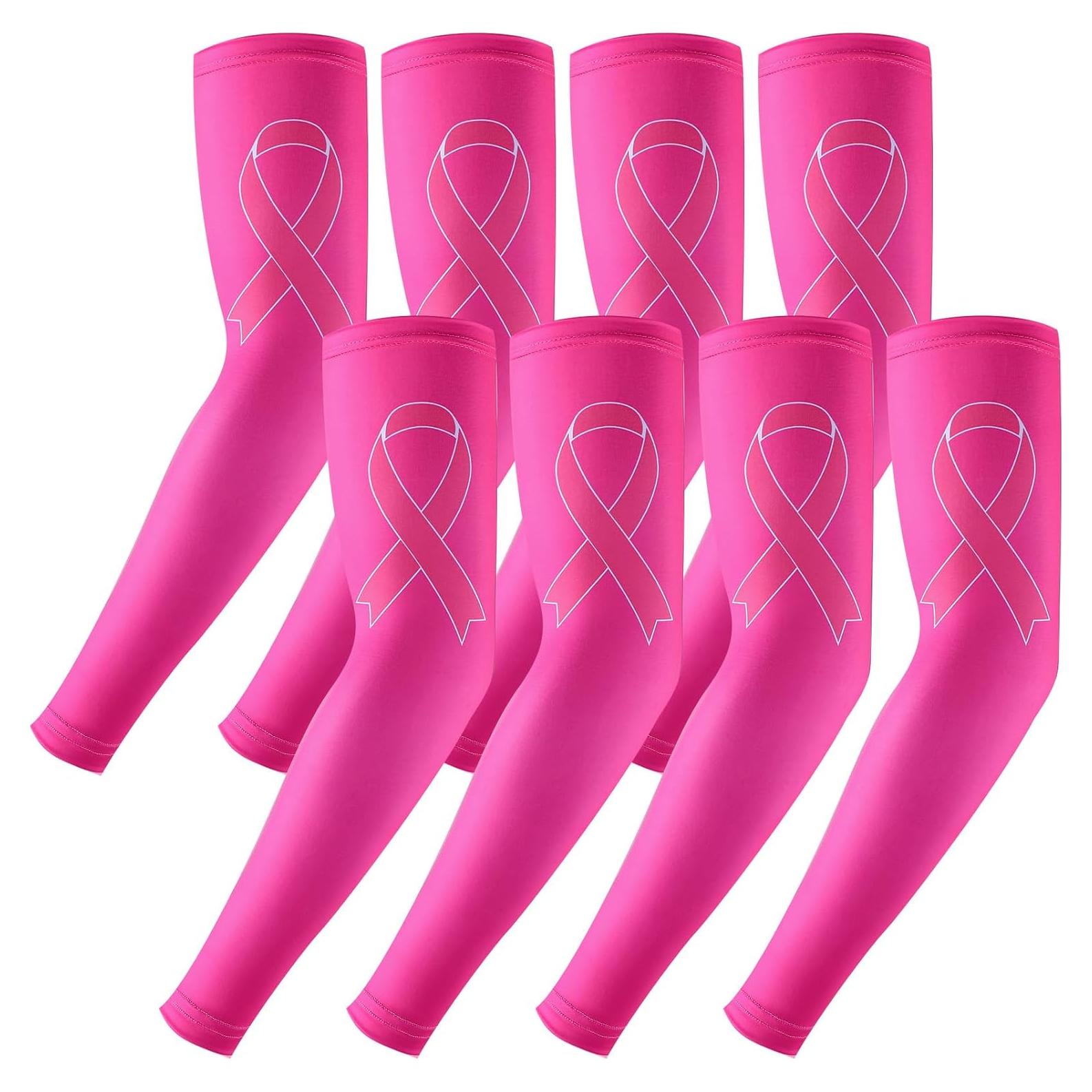 Mangas de Compresión Rosa Gejoy para Conciencia Cáncer Mama - 4 Pares