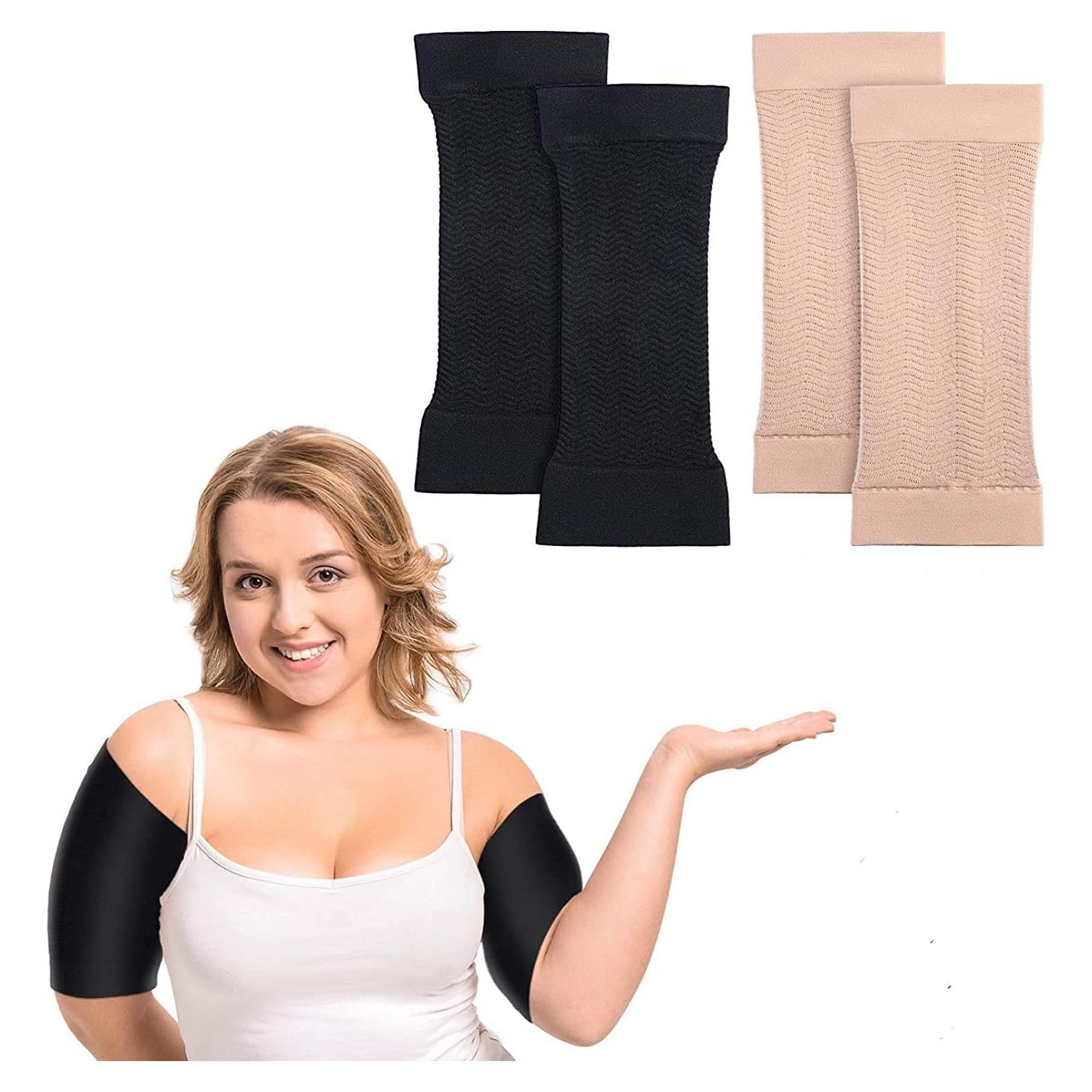 Mangas de Compresión para Brazo Superior 2 Pares Beige y Negro