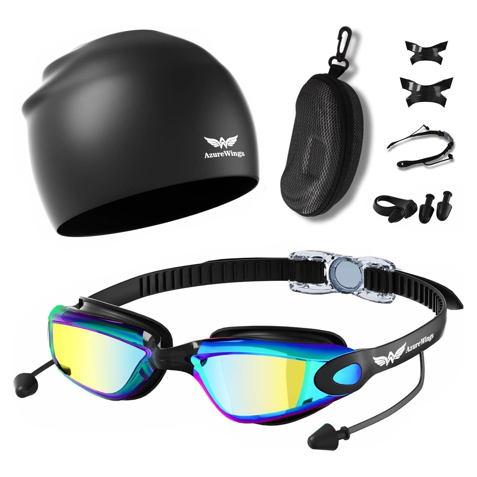 Gafas de natación 7 en 1 AzureWings con gorro y accesorios