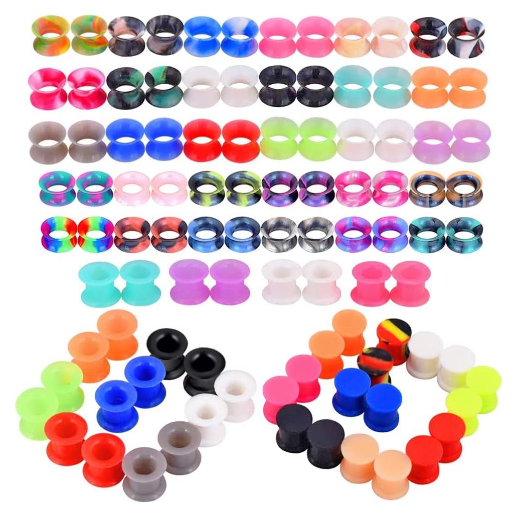100 Tapones de Silicona Coloridos para Orejas 2g-20mm
