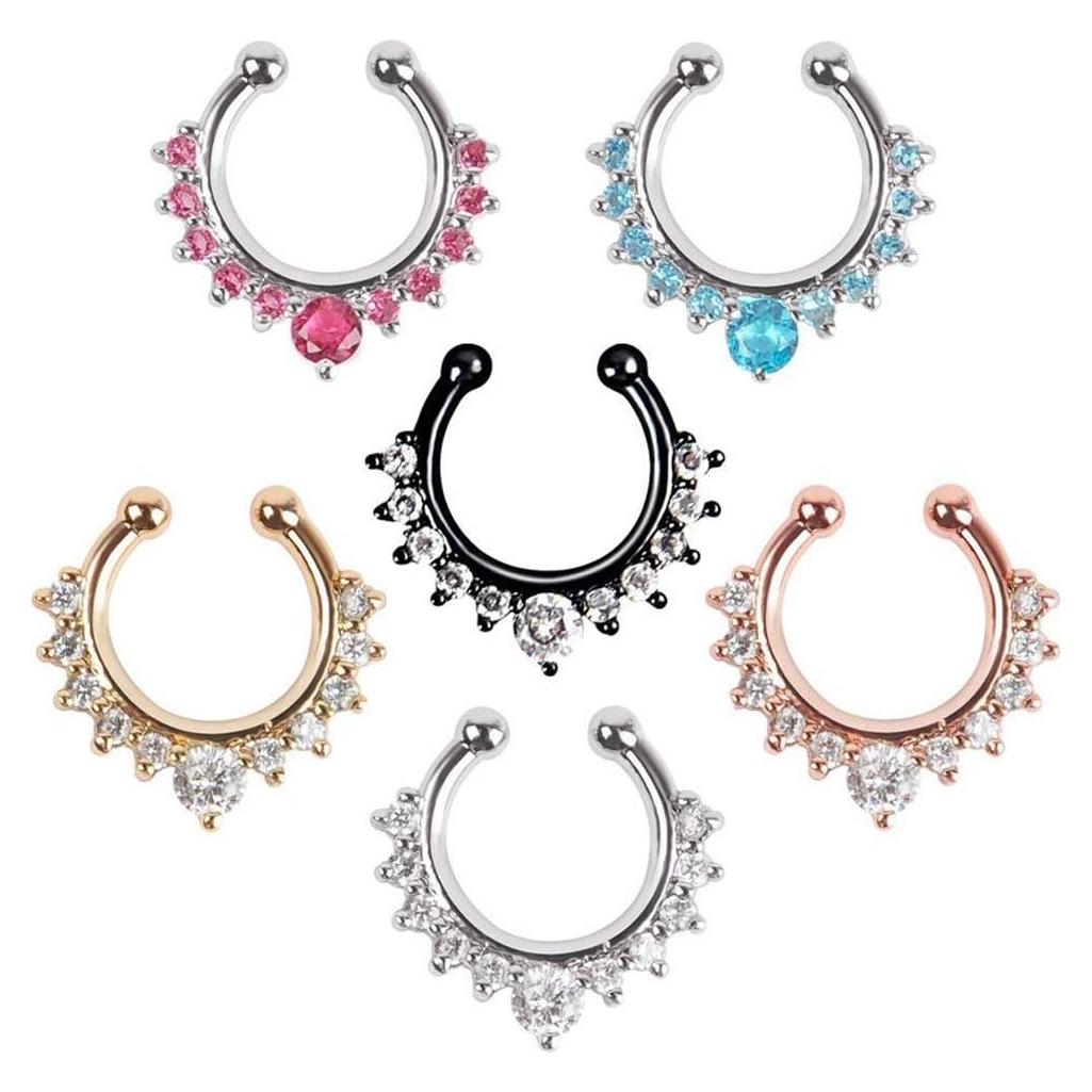 Aros Falsos de Septum Vantiy 6 Piezas con Rhinestone